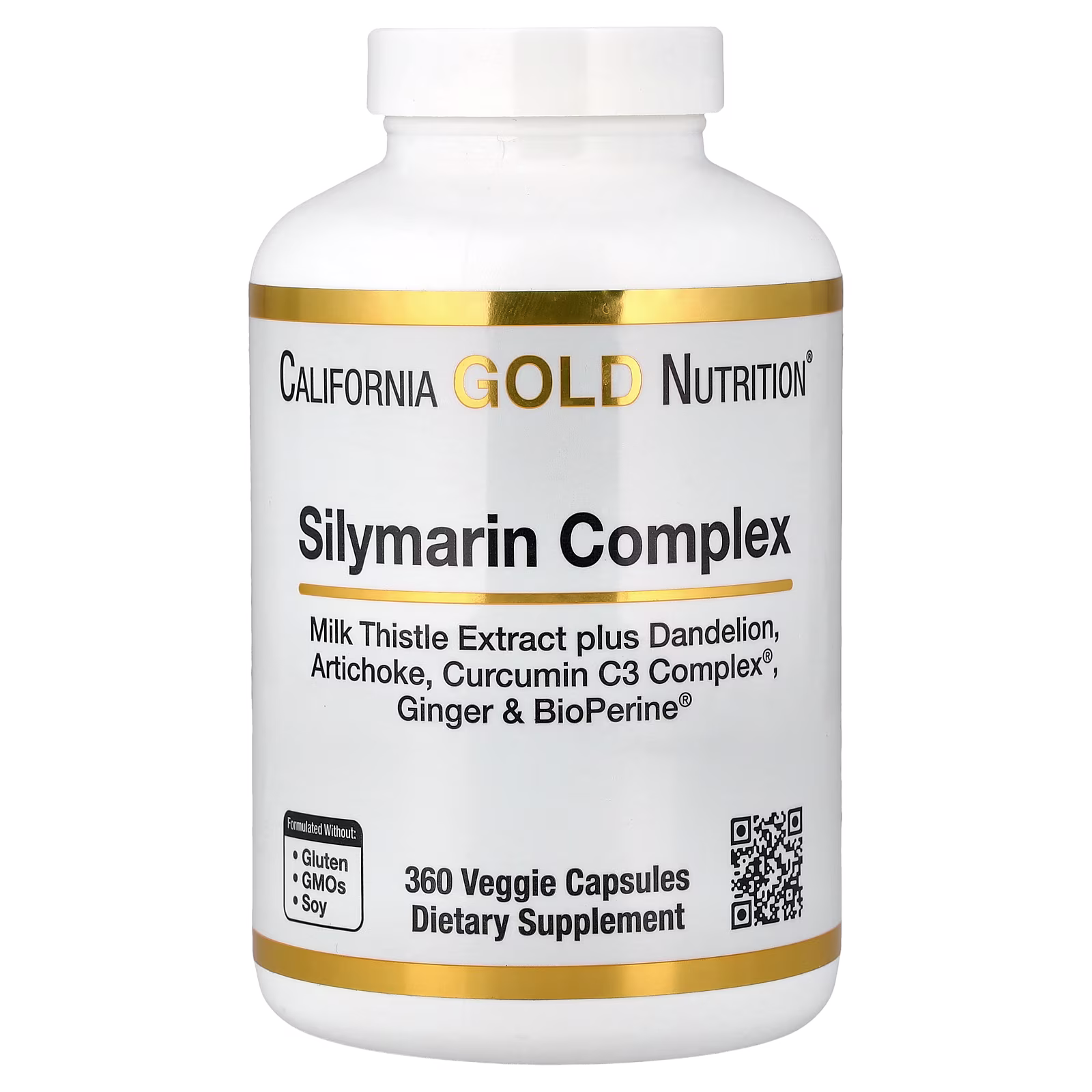 Silymarin Complex with Milk Thistle Extract Plus Dandelion, alcachofa, jengibre y BioPerine®, 360 cápsulas vegetales, California Gold Nutrition