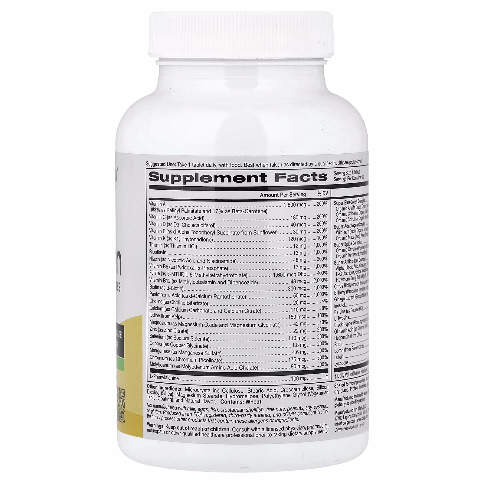 SimplyOne®, Suplemento multivitamínico más supercomplejos con vitamina A, vitamina C, minerales e ingredientes botánicos para mujeres mayores de 50 años, Sin hierro, 90 tabletas, California Gold Nutrition