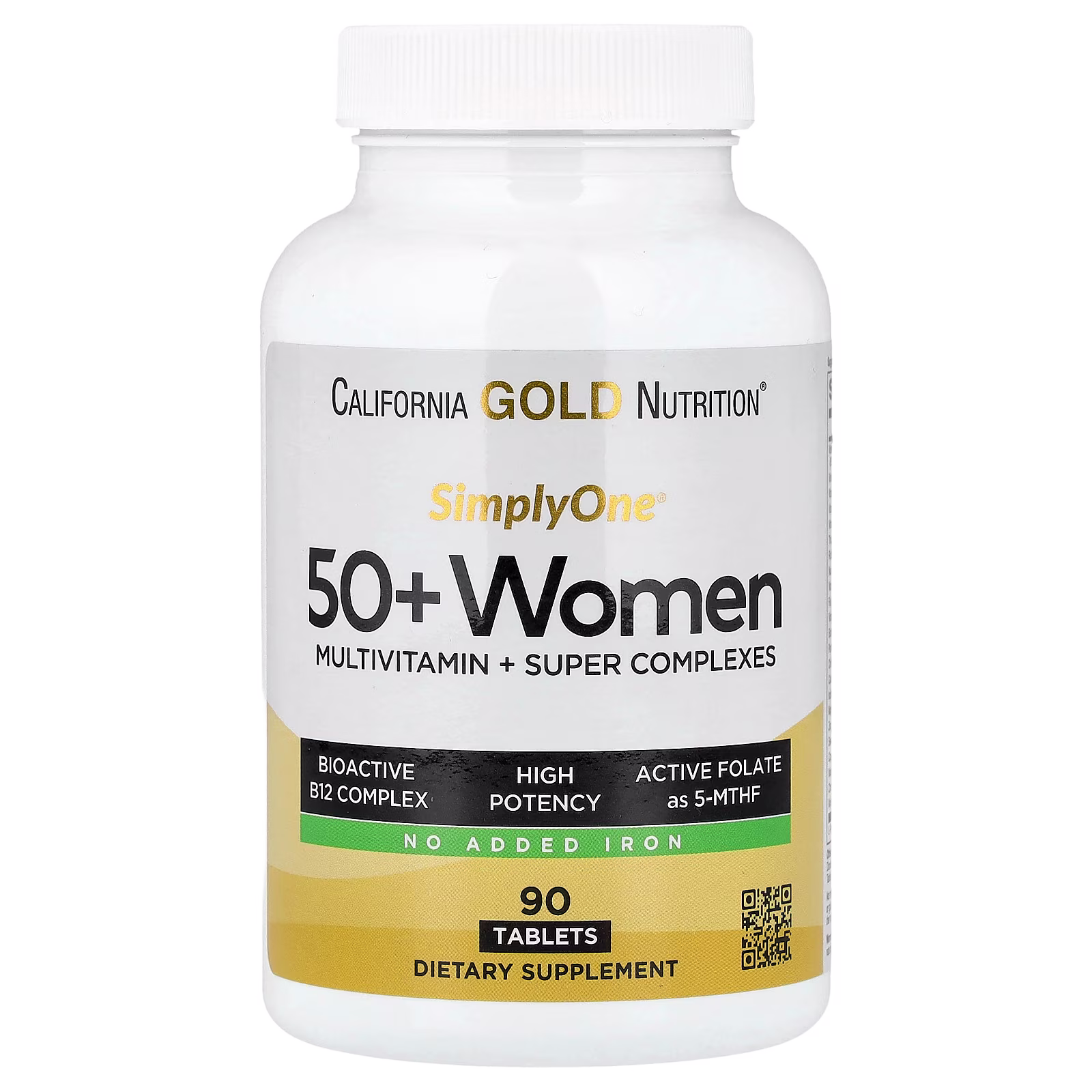 SimplyOne®, Suplemento multivitamínico más supercomplejos con vitamina A, vitamina C, minerales e ingredientes botánicos para mujeres mayores de 50 años, Sin hierro, 90 tabletas, California Gold Nutrition