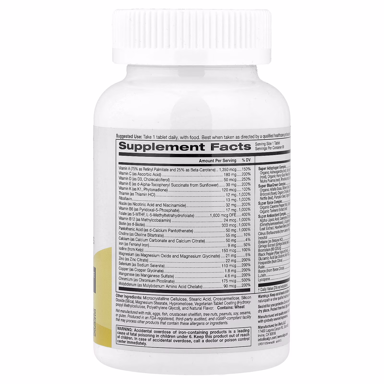 SimplyOne®, Suplemento multivitamínico más supercomplejos con vitamina C y supercomplejos de adaptógenos para hombres, 90 tabletas, California Gold Nutrition