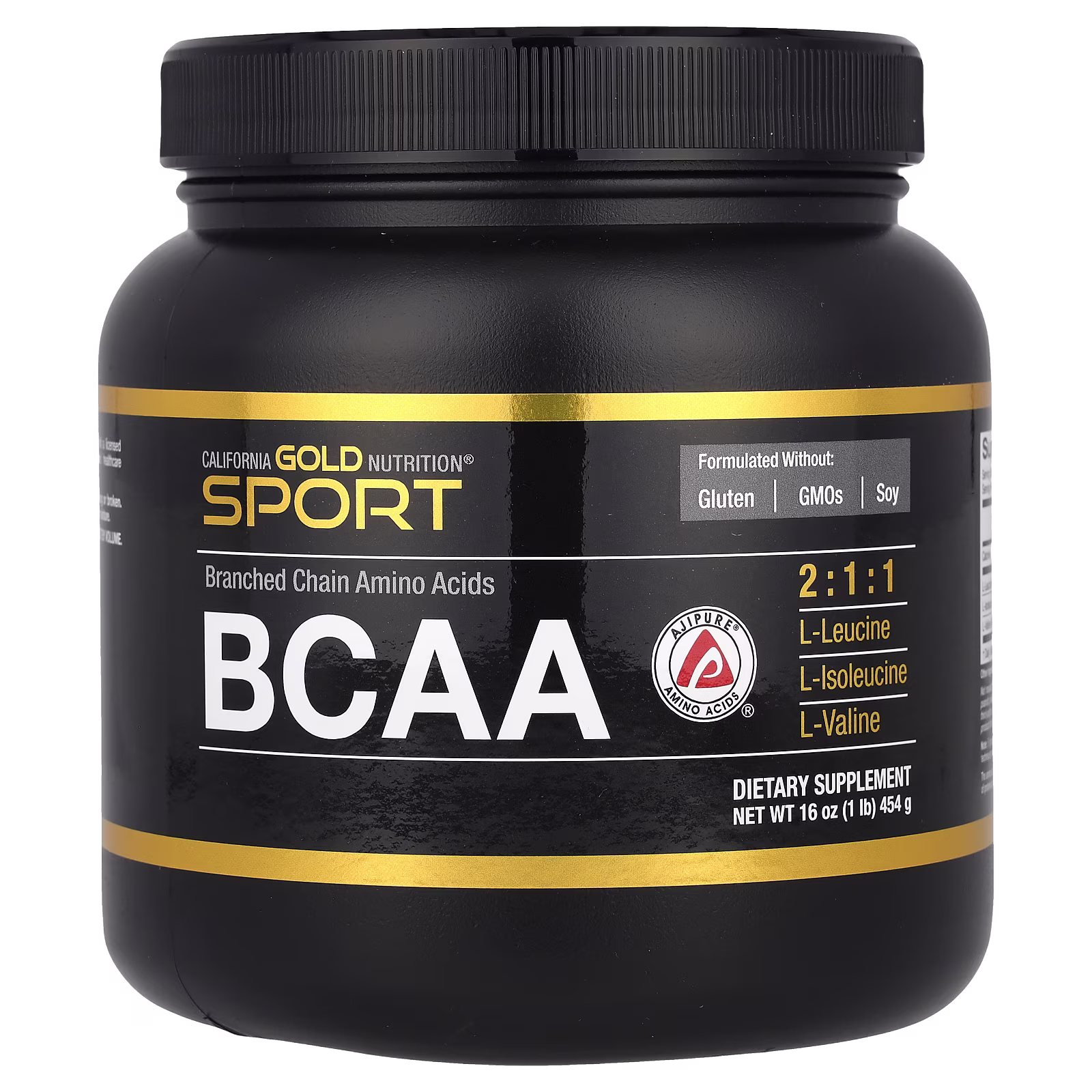 Sport, BCAA en polvo, Aminoácidos de cadena ramificada AjiPure® 1 con L-leucina, L-isoleucina y L-valina, 454 mg (1 lb), California Gold Nutrition