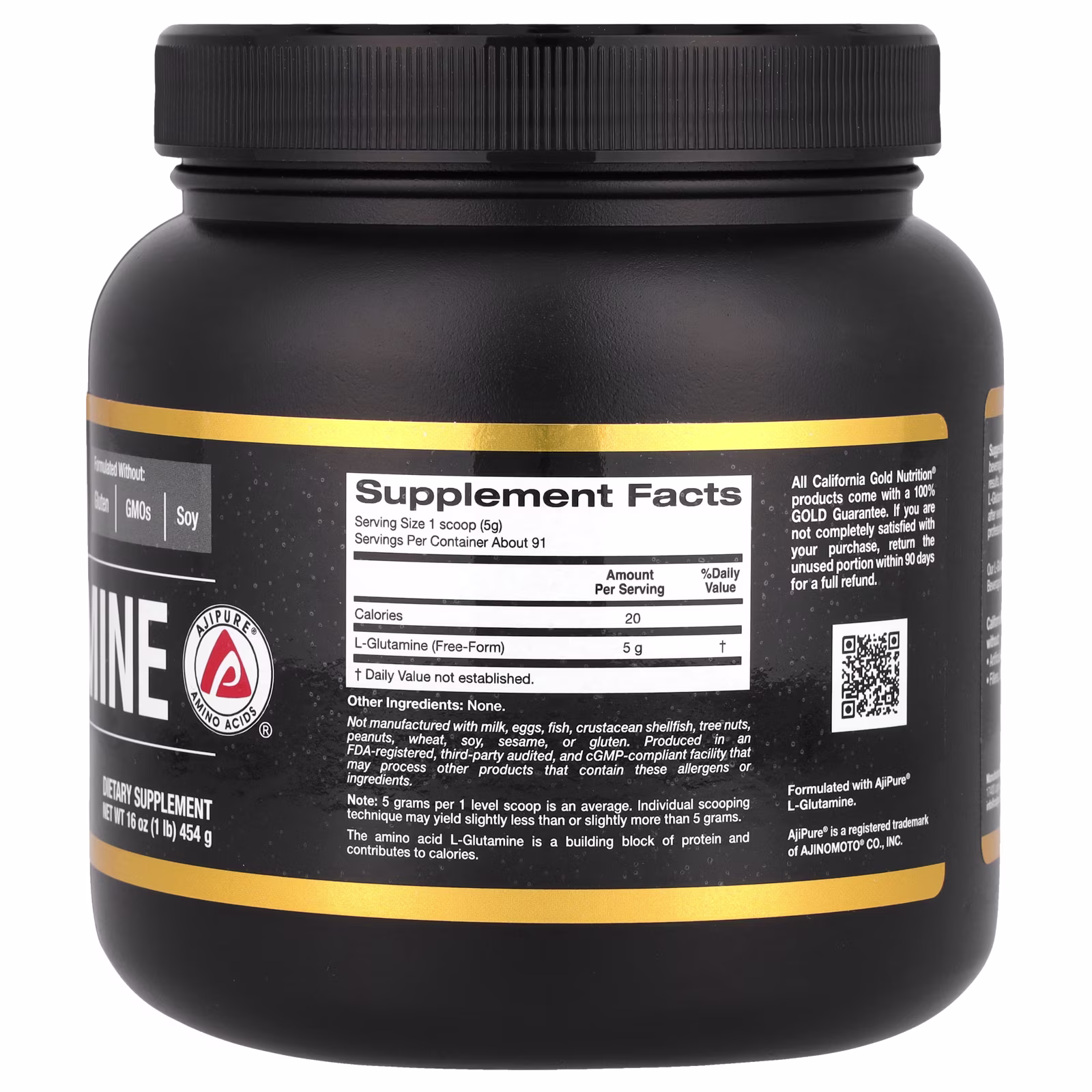 Sport, L-Glutamina en polvo, AjiPure®, Sin gluten, 454 g (1 lb), California Gold Nutrition