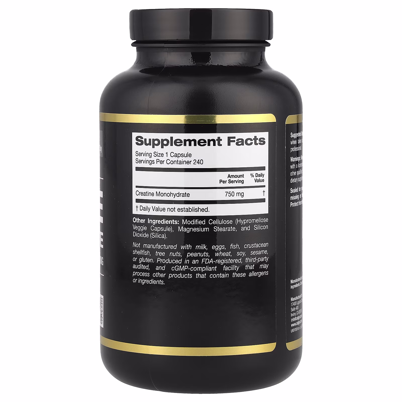 Sport, Monohidrato de creatina puro, 750 mg, 240 cápsulas vegetales, California Gold Nutrition