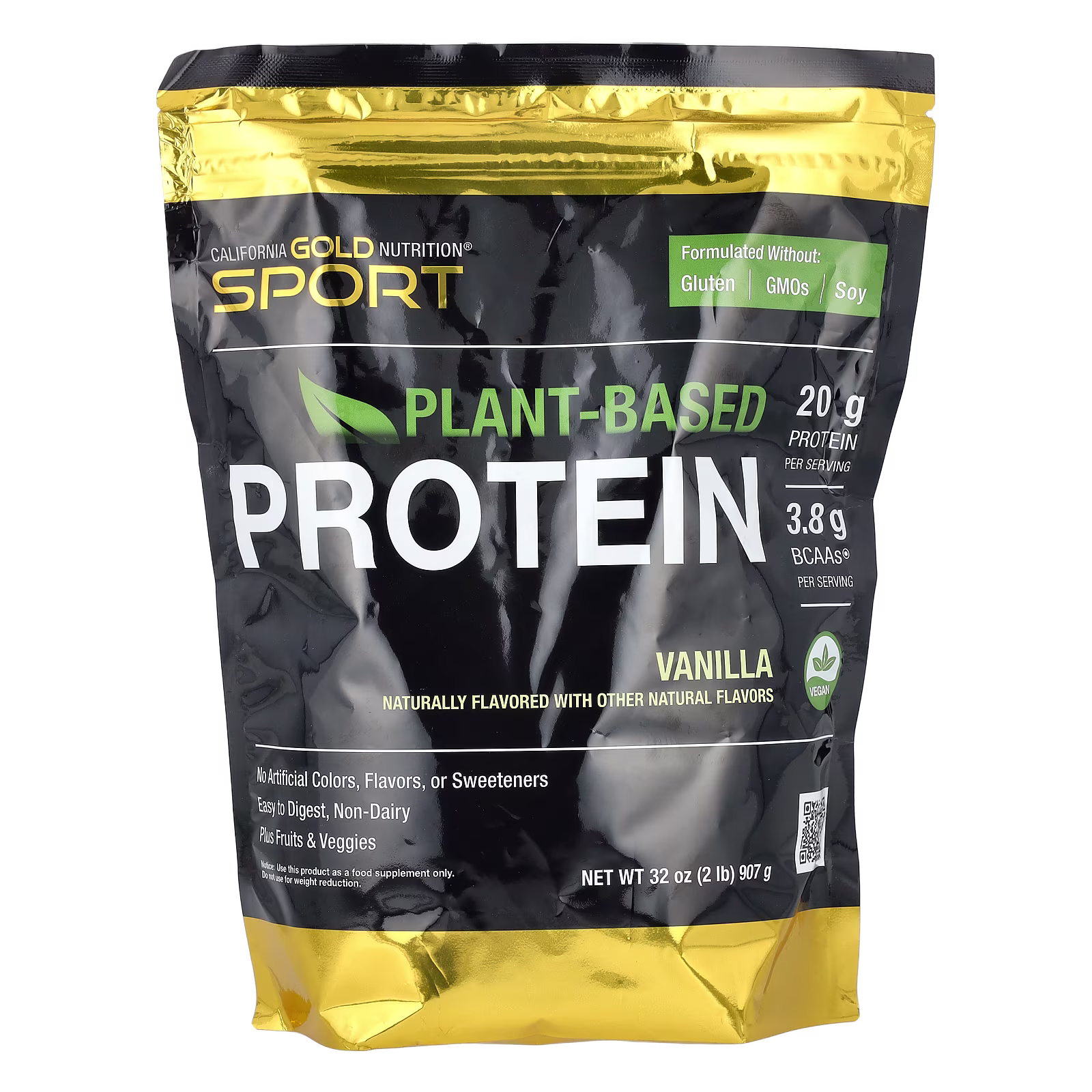 Sport, Proteína vegana con aislado de proteína de guisante y proteína de arroz integral, Vainilla, 907 g (2 lb), California Gold Nutrition