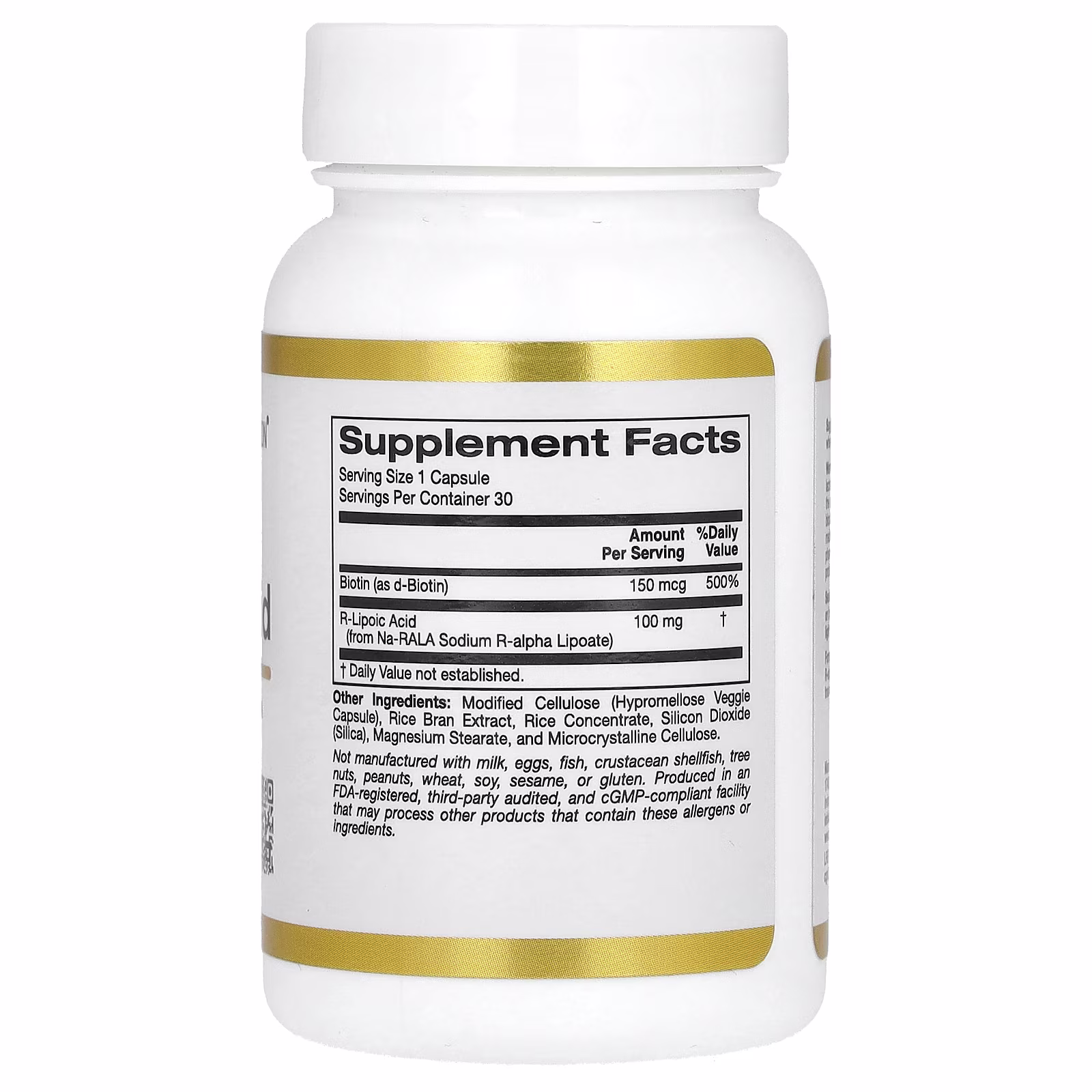 Ácido R-lipoico estabilizado con biotina, 30 cápsulas vegetales, California Gold Nutrition