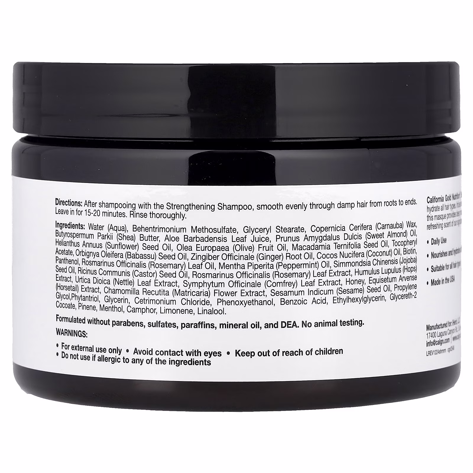 Beauty, Mascarilla fortalecedora para el cabello, Biotina, romero y menta, 340 g (12 oz), California Gold Nutrition