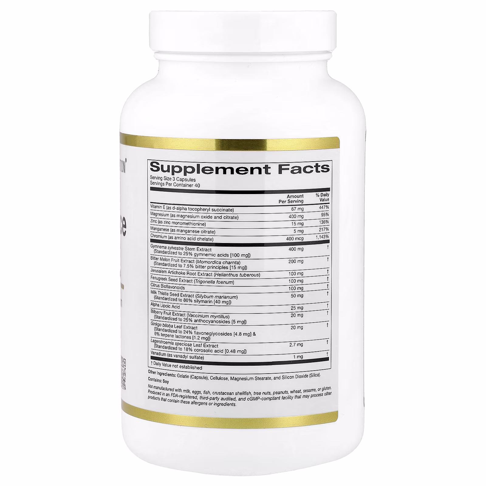 Complejo para favorecer el equilibrio de la glucemia con cromo, Gymnema sylvestre, Gingko biloba y cardo mariano, 120 cápsulas, California Gold Nutrition
