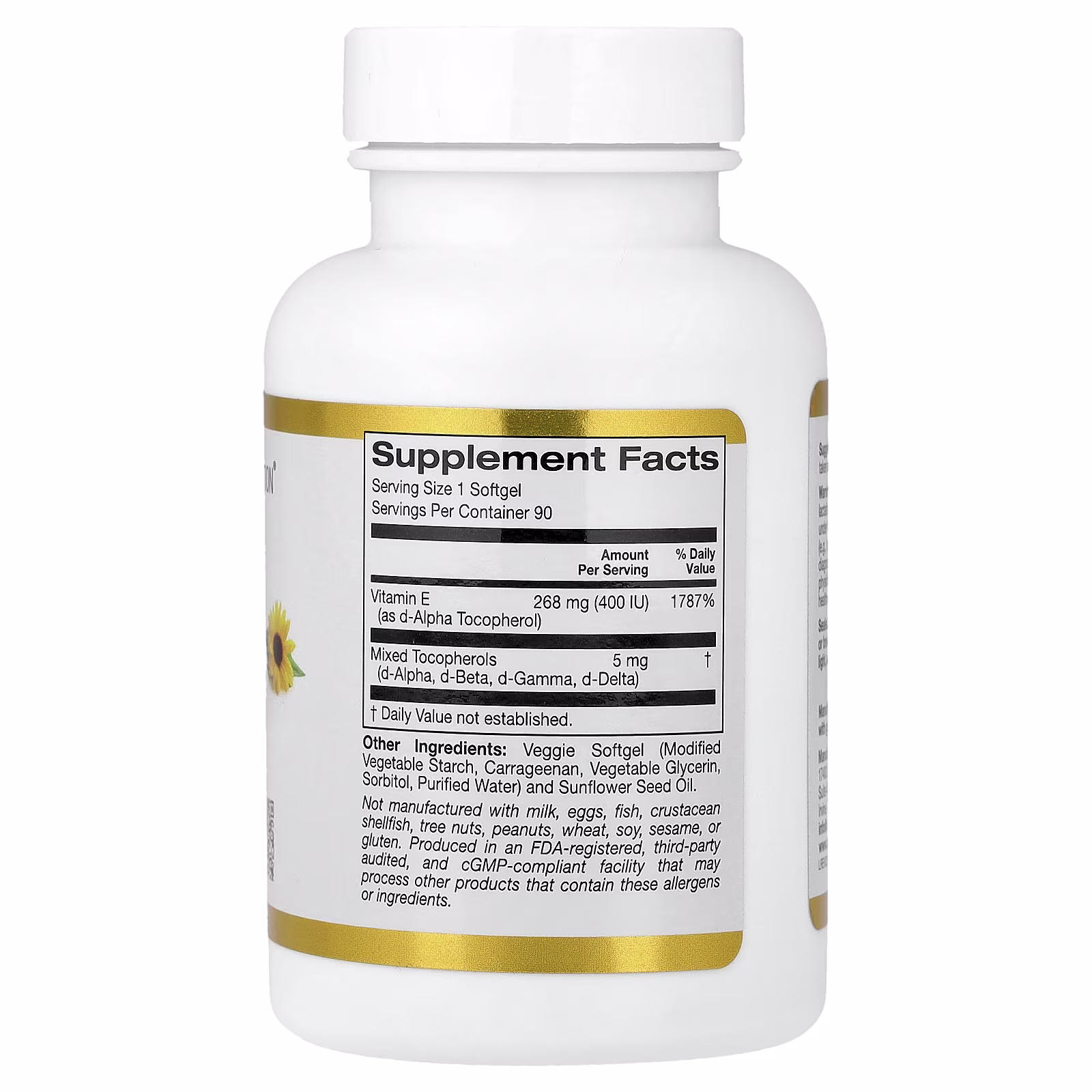 Vitamina E de girasol con tocoferoles mixtos, 400 UI, 90 cápsulas blandas vegetales, California Gold Nutrition