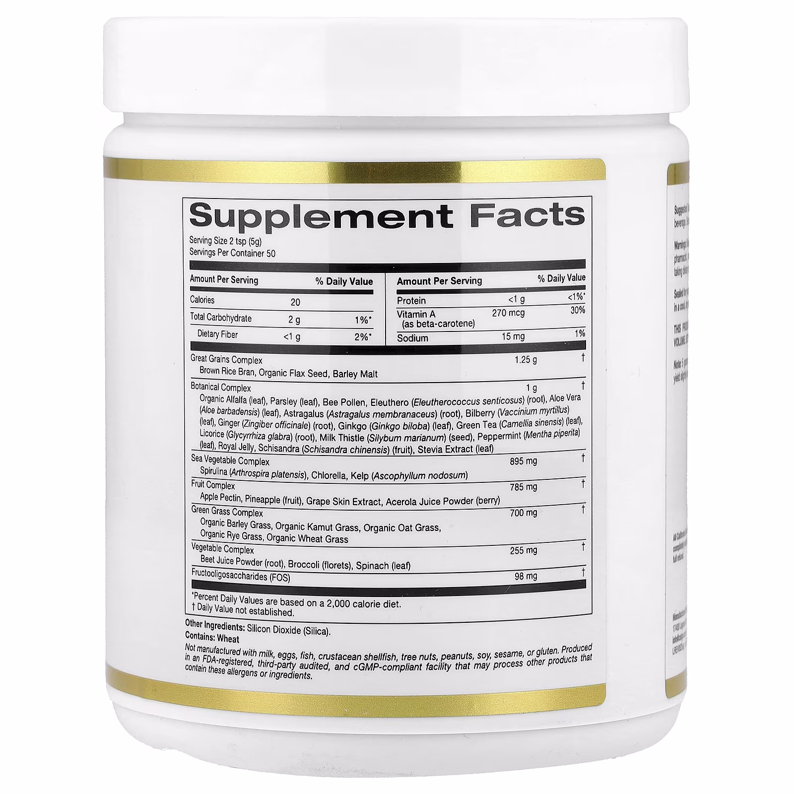 Supercomplejo de verduras de hoja con espirulina, clorela, kelp y pectina de manzana, 250 g (8,8 oz), California Gold Nutrition