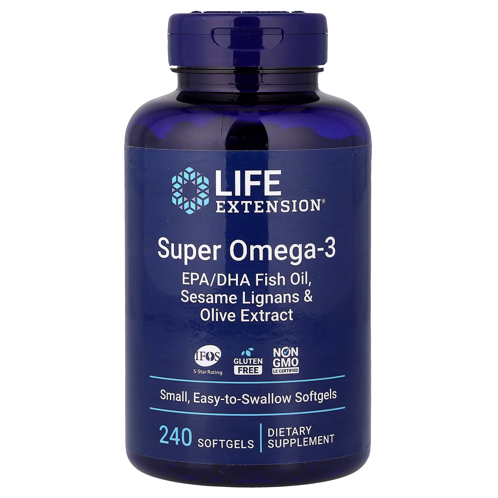 Super Omega-3 EPA/DHA con Lignanos de Sésamo y Polifenoles de Oliva, 240 cápsulas blandas, Life Extension
