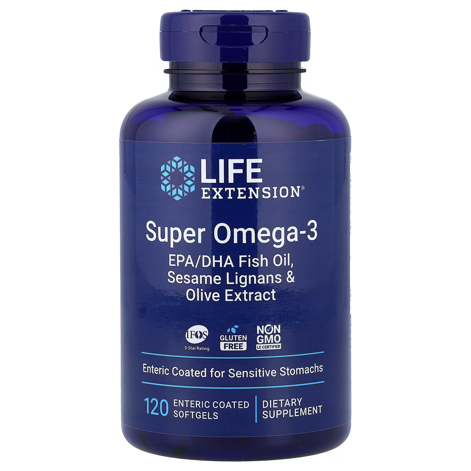 Super Omega-3 EPA DHA Entérico con Lignanos y Extracto de Olivo, 120 cápsulas blandas, Life Extension