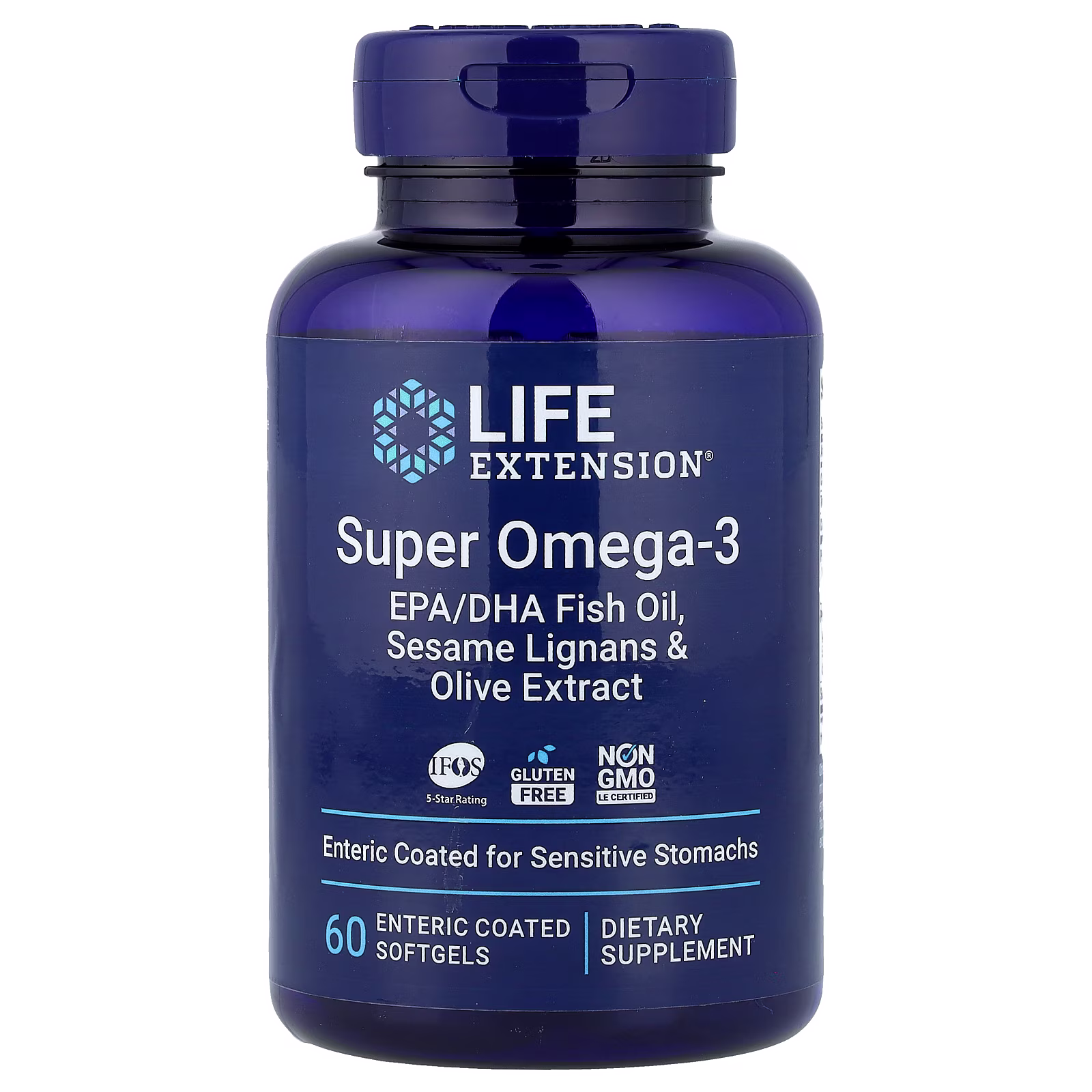 Super Omega-3 EPA DHA Entérico con Lignanos y Extracto de Olivo, 60 cápsulas blandas, Life Extension
