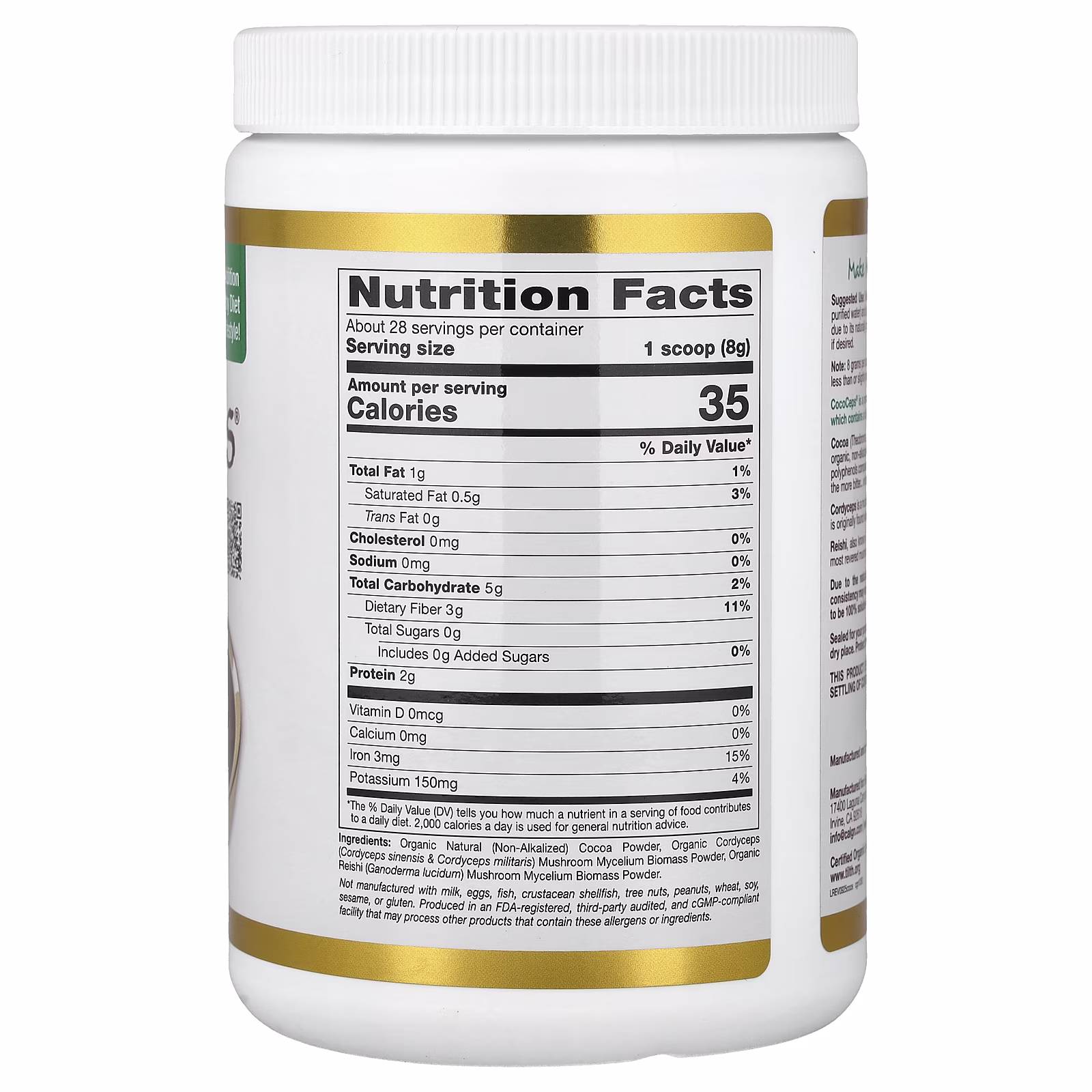 Superfoods, CocoCeps, Cacao orgánico, Cordyceps y reishi, 225 g (7,93 oz), California Gold Nutrition
