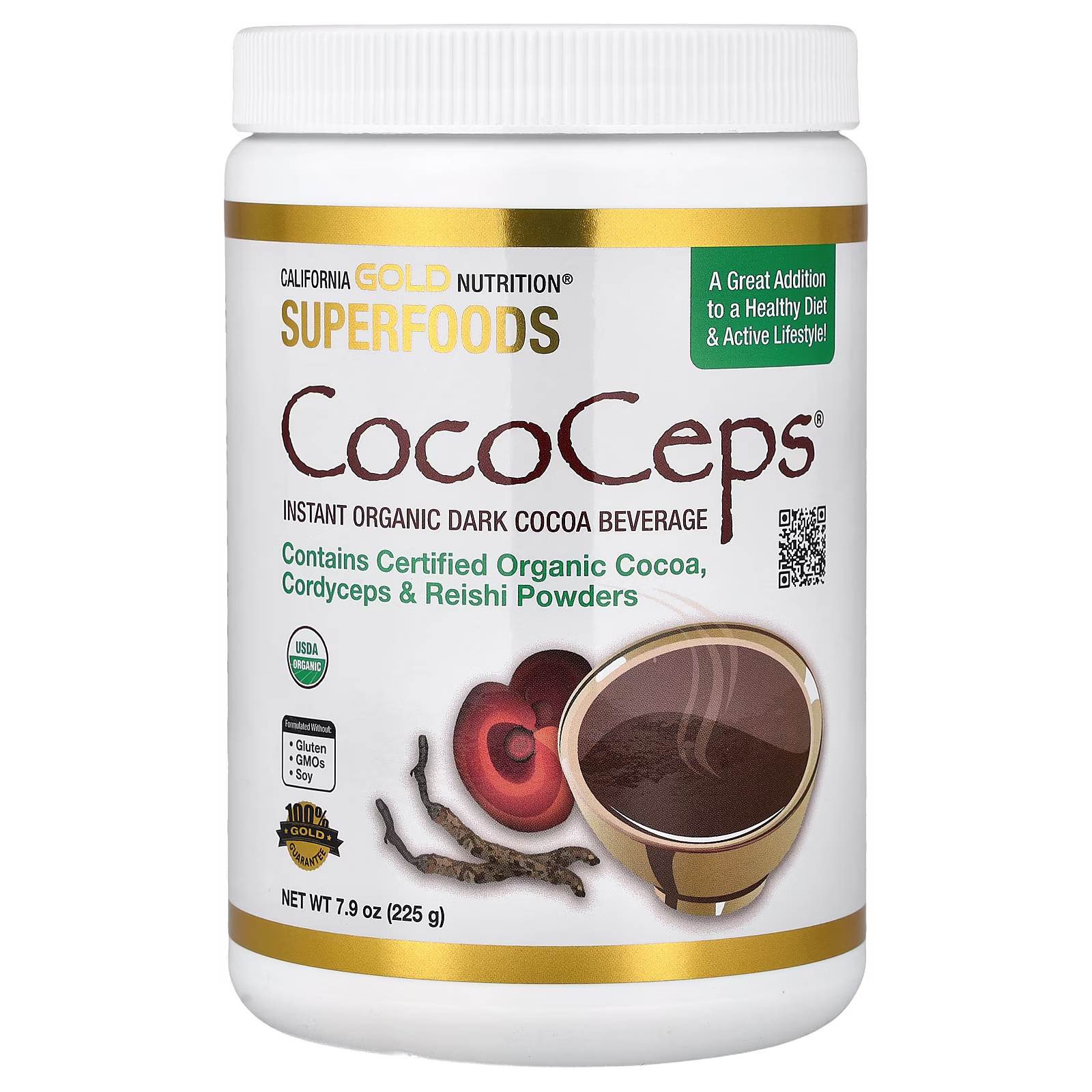 Superfoods, CocoCeps, Cacao orgánico, Cordyceps y reishi, 225 g (7,93 oz), California Gold Nutrition