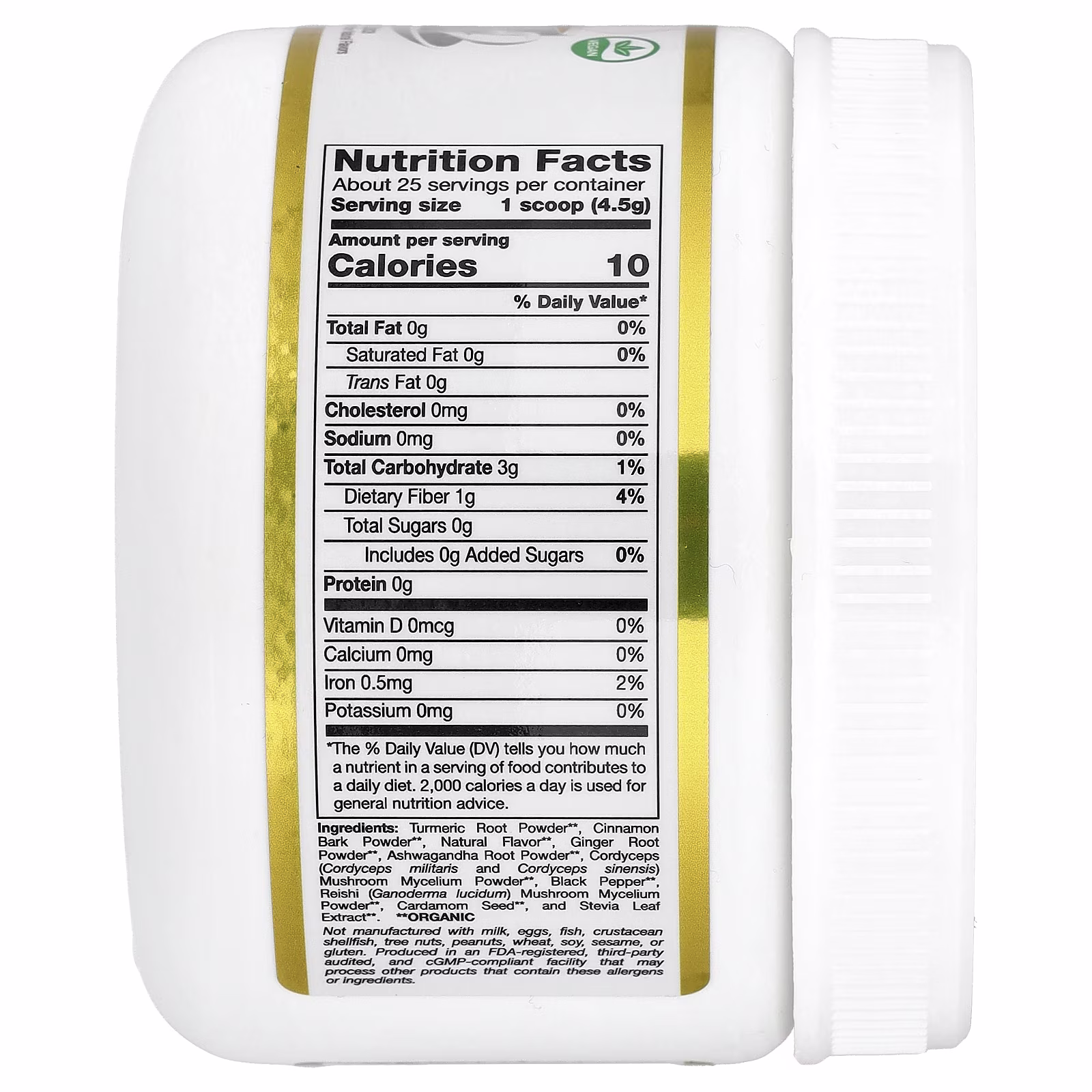 Superfoods, GoldenCeps®, Cúrcuma orgánica con ginseng indio, Cordyceps y reishi, 114 g (4 oz), California Gold Nutrition