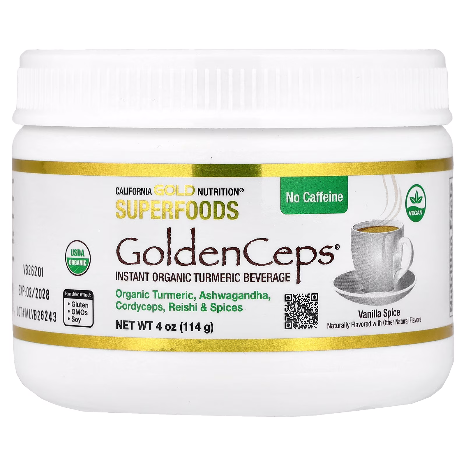 Superfoods, GoldenCeps®, Cúrcuma orgánica con ginseng indio, Cordyceps y reishi, 114 g (4 oz), California Gold Nutrition
