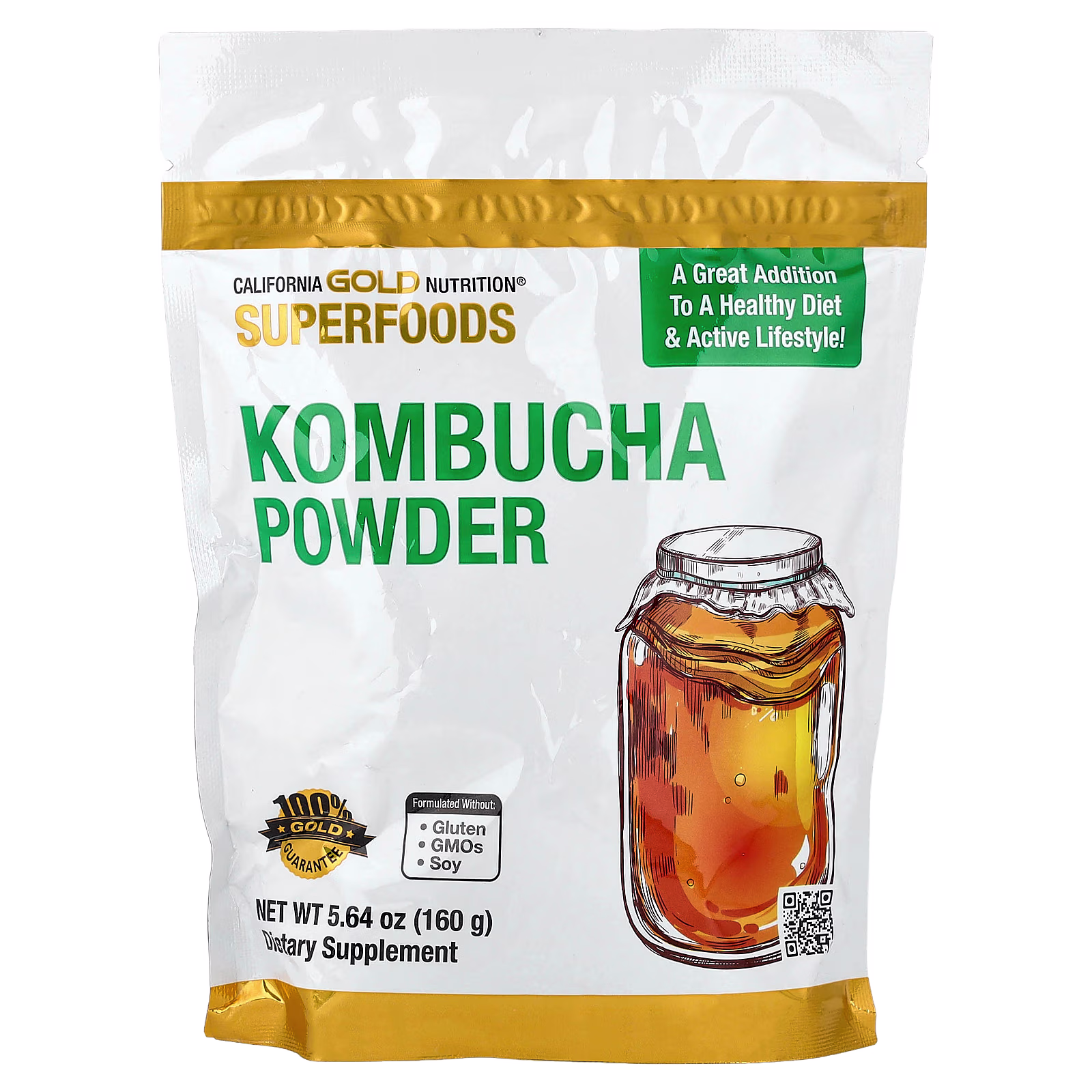 Superfoods, Kombucha en polvo, Sin sabor, 160 g (5,64 oz), California Gold Nutrition