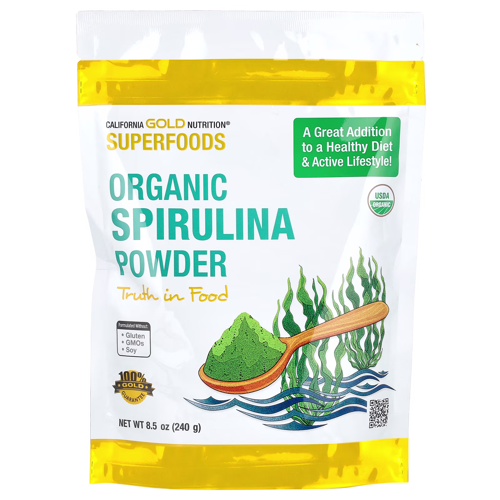 Superalimentos, Polvo de espirulina orgánica, 240 g (8,5 oz), California Gold Nutrition