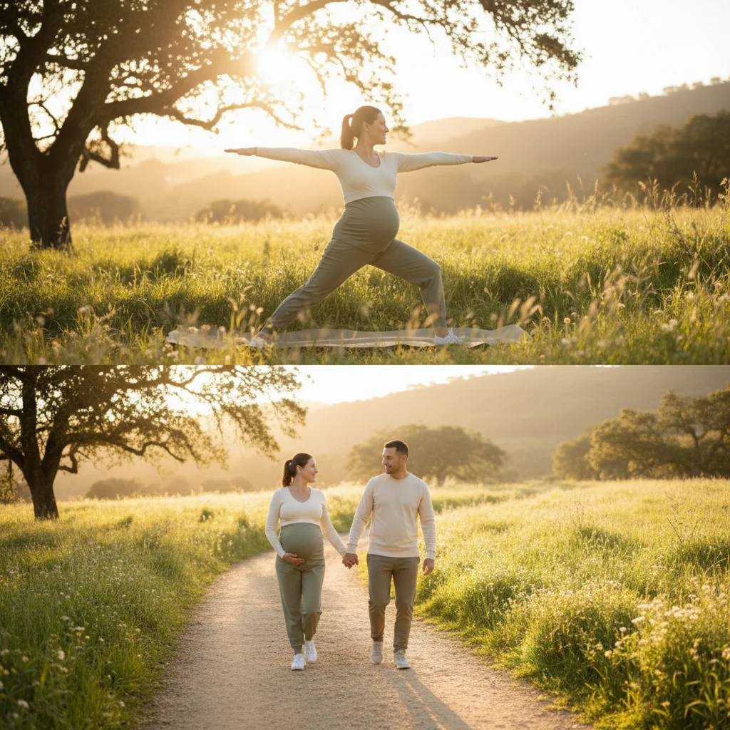 Mujer embarazada haciendo actividad fisica regular como complemento de la suplementacion prenatal