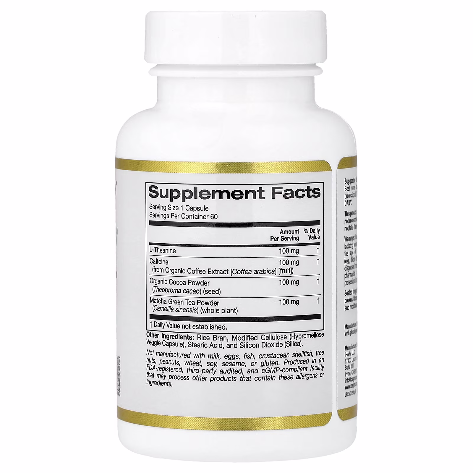 TheanineUP®, L-teanina y cafeína con cacao y matcha, 60 cápsulas vegetales, California Gold Nutrition