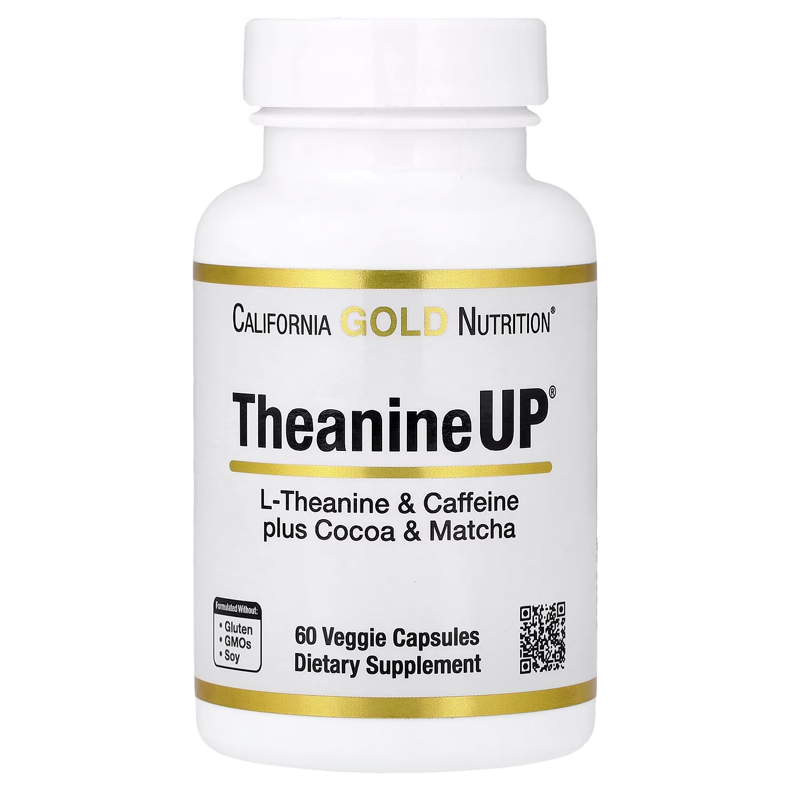 TheanineUP®, L-teanina y cafeína con cacao y matcha, 60 cápsulas vegetales, California Gold Nutrition
