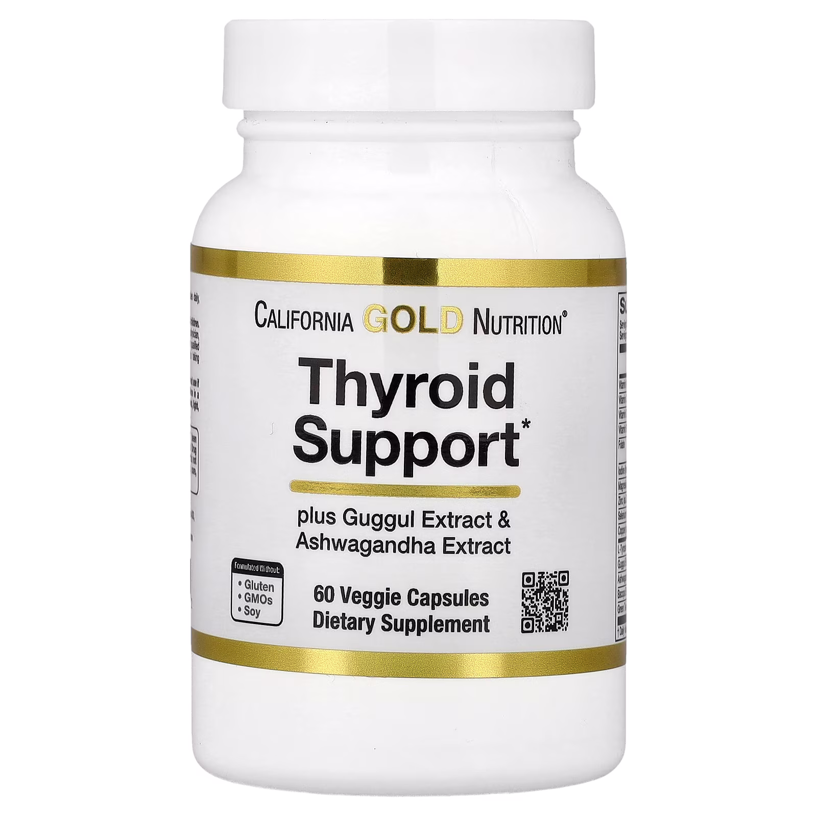 Suplemento para reforzar la tiroides con extractos de guggul, ashwagandha, bacopa y té verde, 60 cápsulas vegetales, California Gold Nutrition
