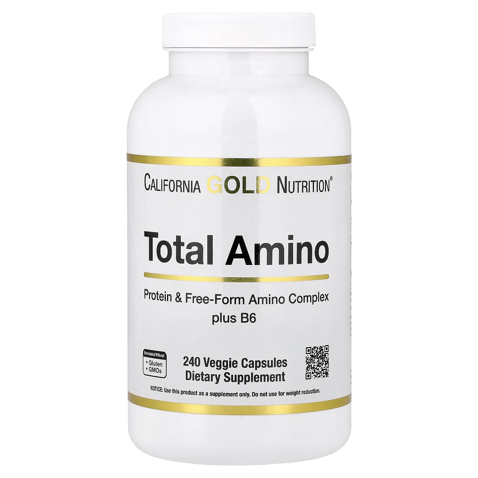 Aminoácidos totales con vitamina B6 y una mezcla de 20 aminoácidos, 240 cápsulas vegetales, California Gold Nutrition