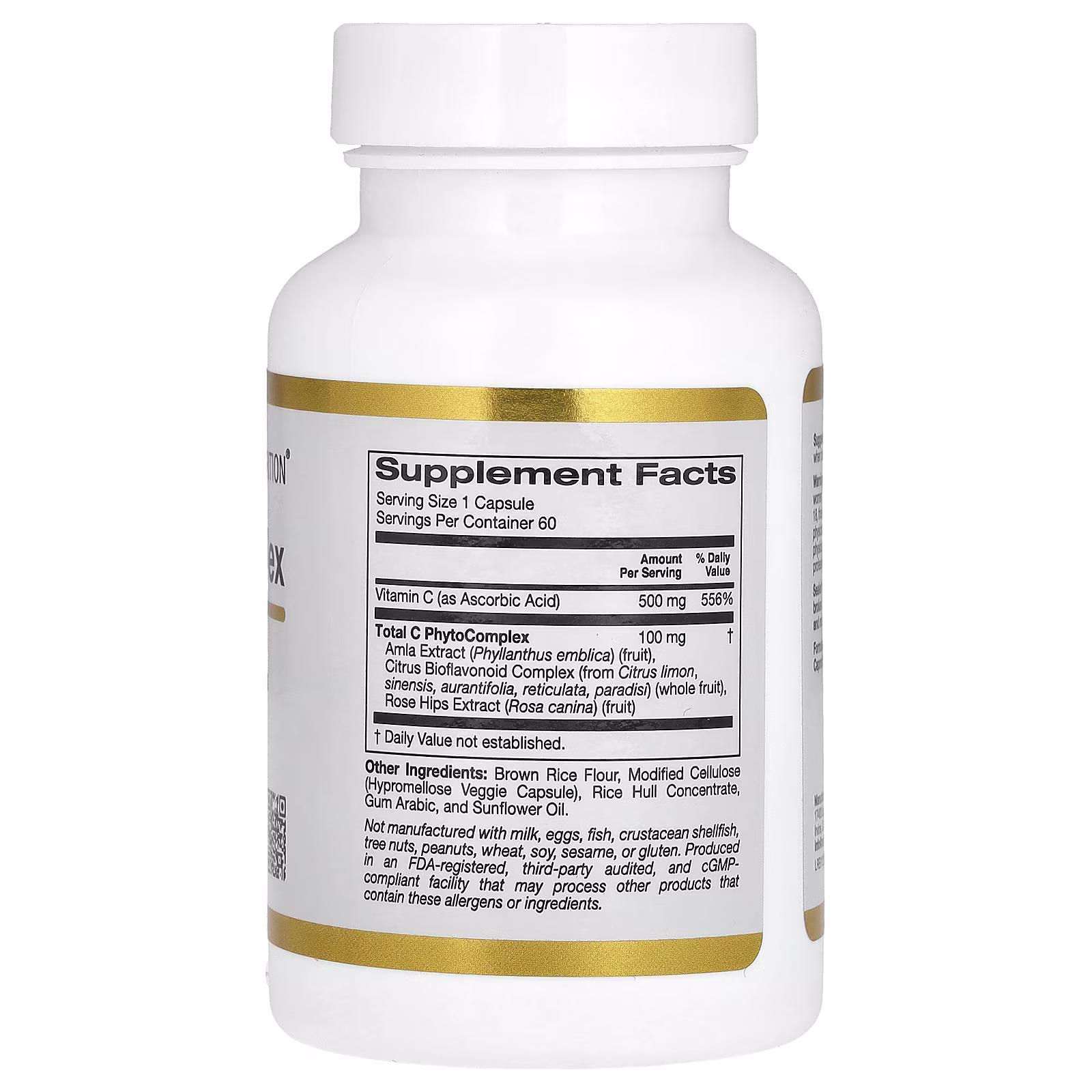 Complejo de vitamina C total con ácido ascórbico, amla, bioflavonoides cítricos y rosa mosqueta, 500 mg, 60 cápsulas vegetales, California Gold Nutrition