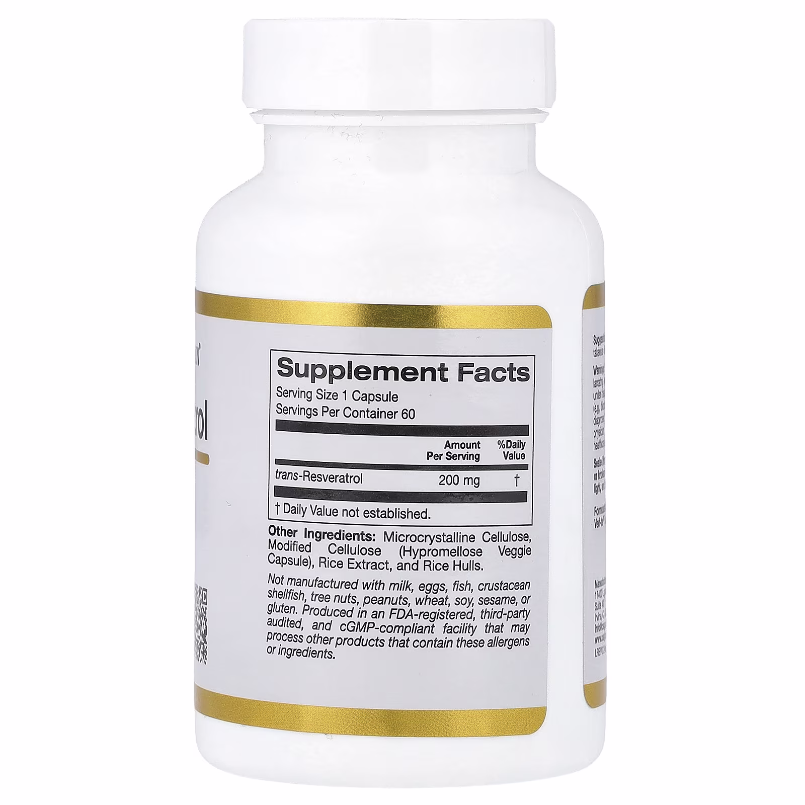 Trans-resveratrol, Producto de origen italiano, 200 mg, 60 cápsulas vegetales, California Gold Nutrition