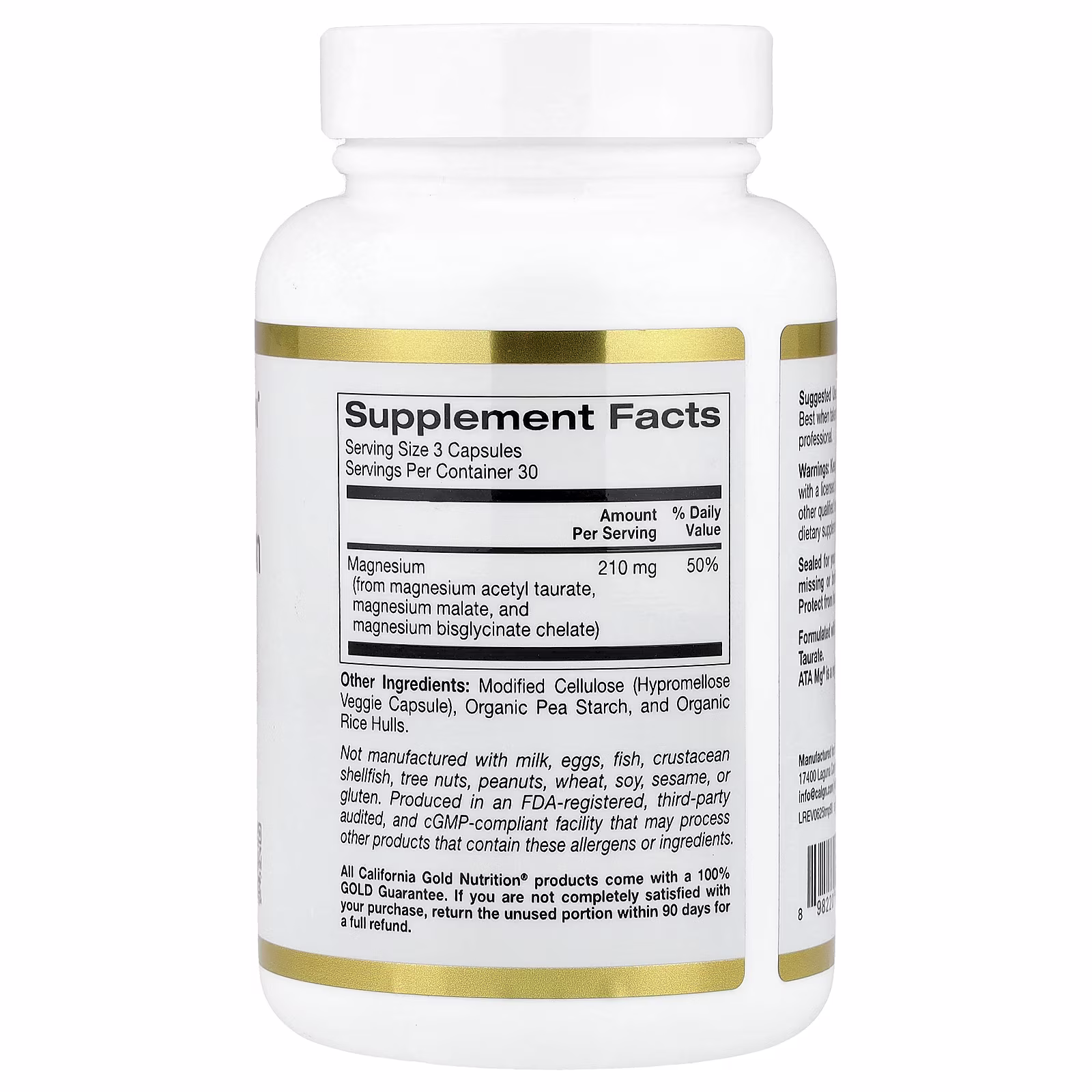 Complejo de triple magnesio, 70 mg, 90 cápsulas vegetales, California Gold Nutrition