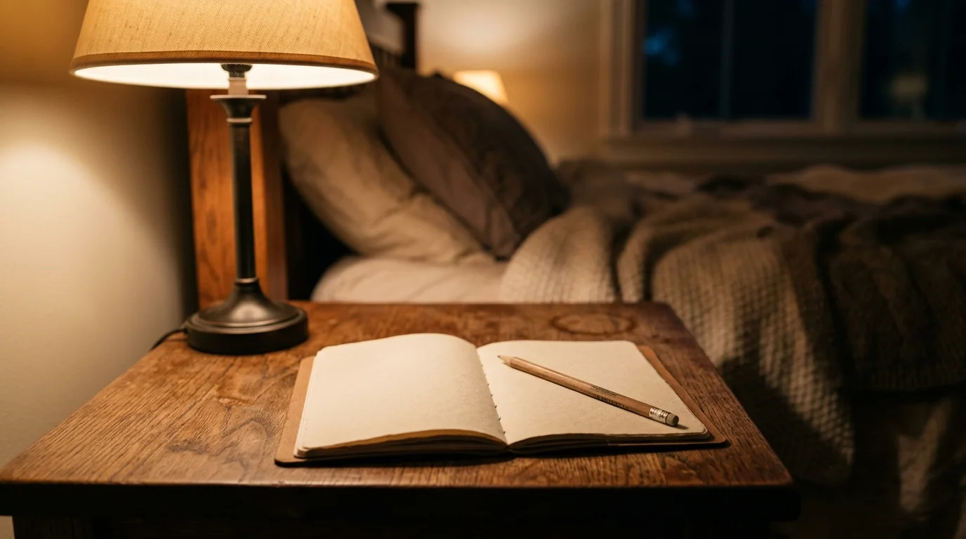 Libreta en la mesa de noche para anotar pendientes antes de dormir