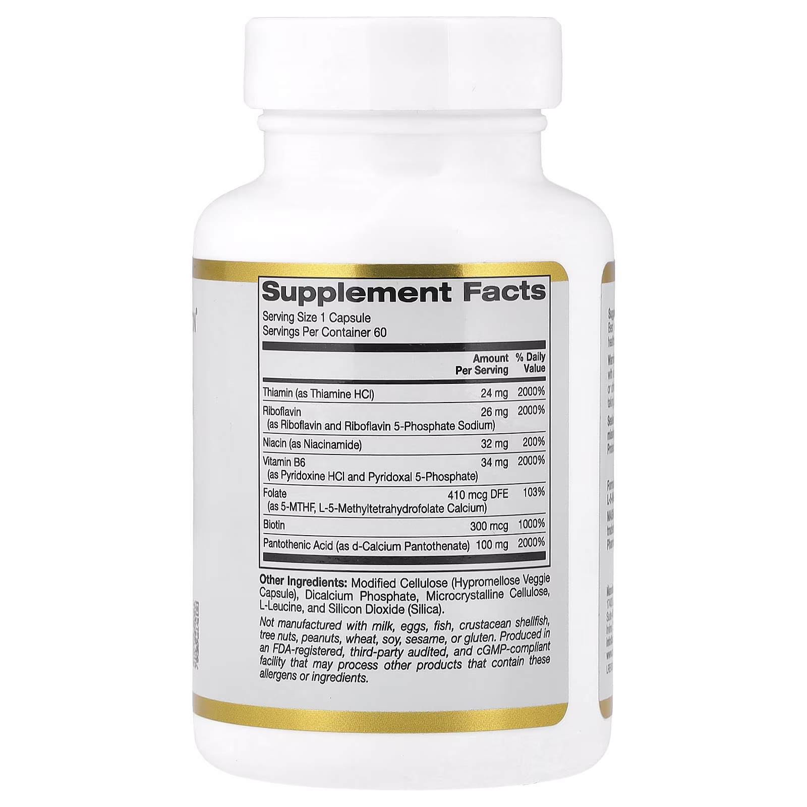 Complejo de vitaminas B con folato, biotina, ácido pantoténico y vitamina B6, 60 cápsulas vegetales, California Gold Nutrition