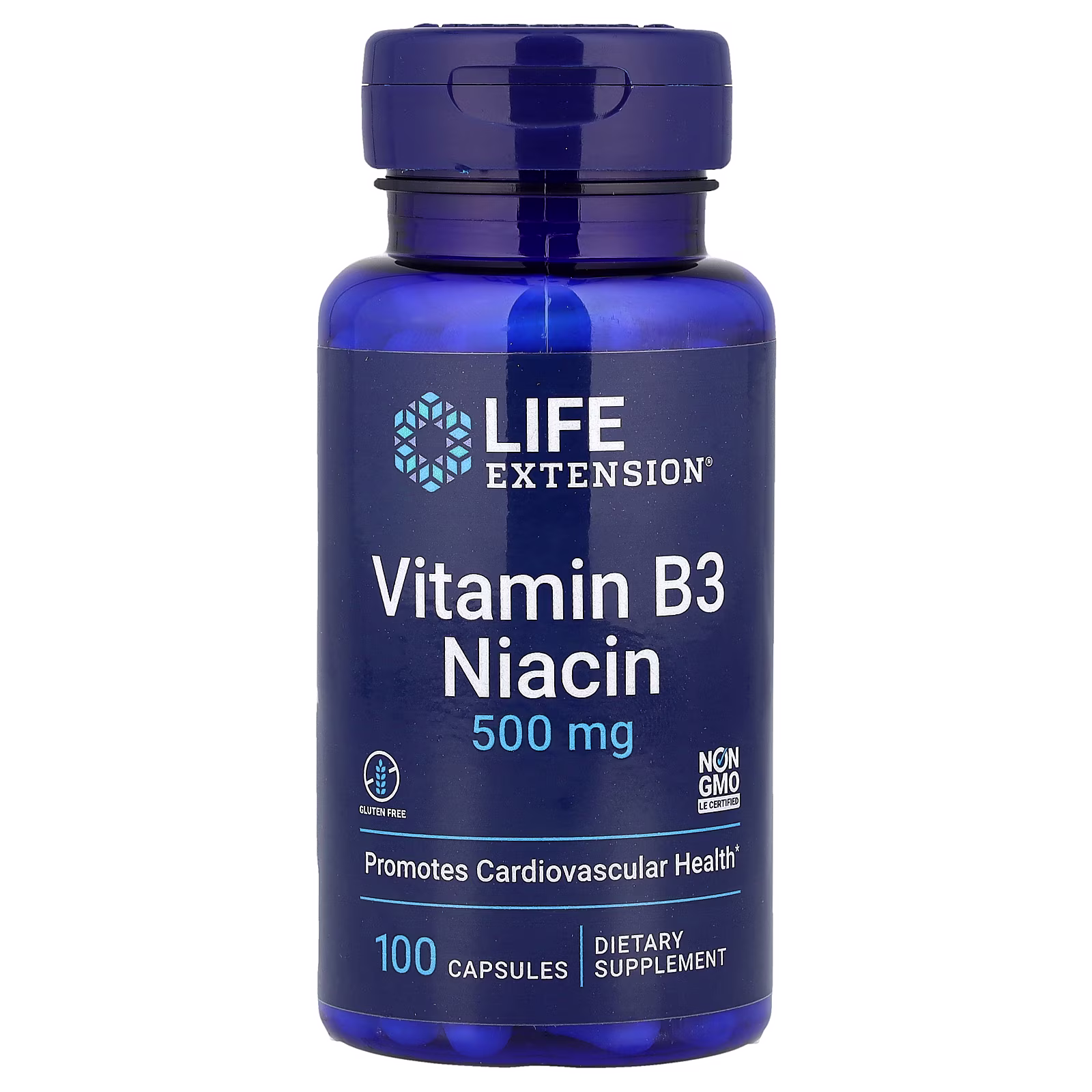 Vitamina B3 Niacina (Ácido Nicotínico Puro), 500 mg, 100 cápsulas, Life Extension