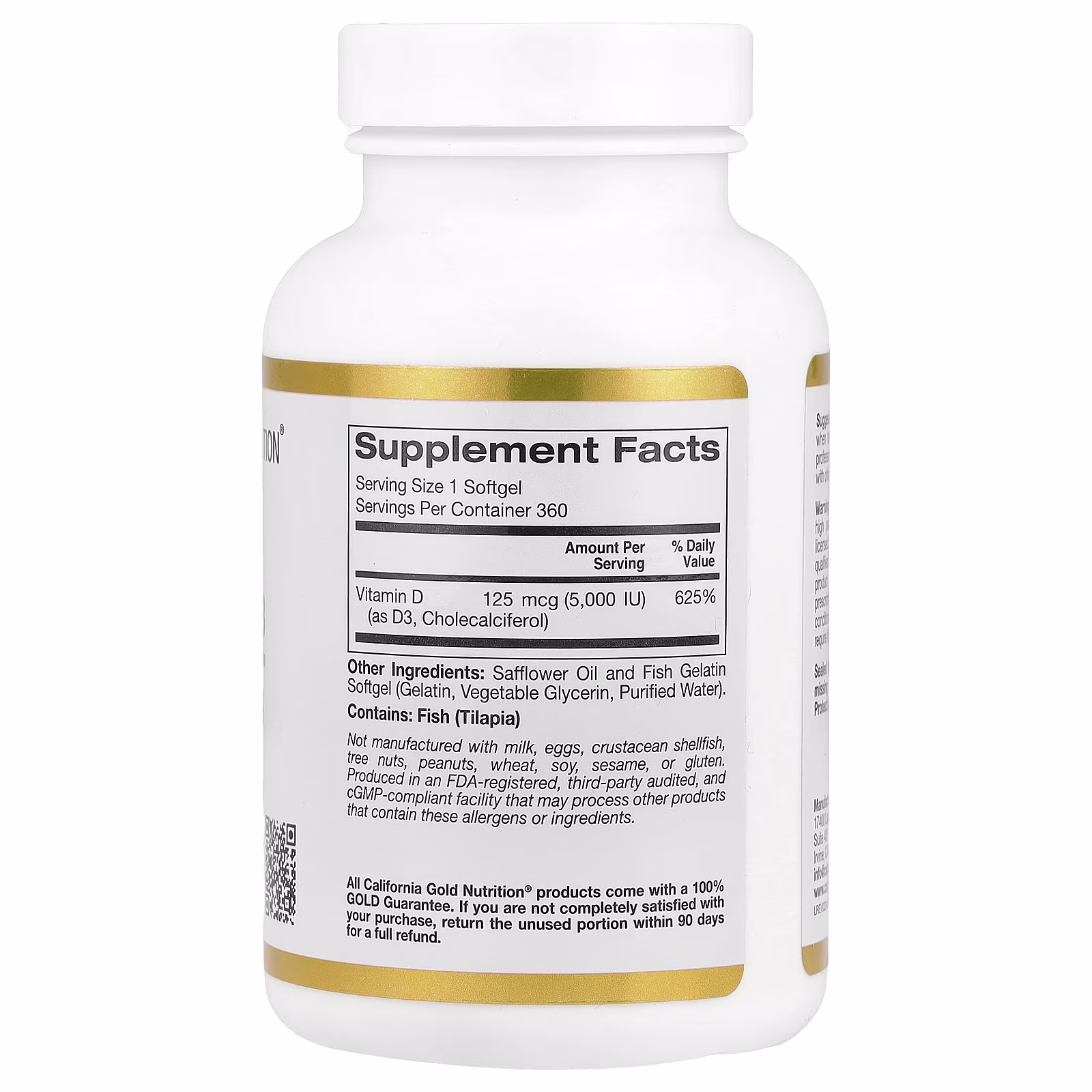 Vitamin D3, 125 mcg (5000 UI), 360 cápsulas blandas de gelatina de pescado, California Gold Nutrition