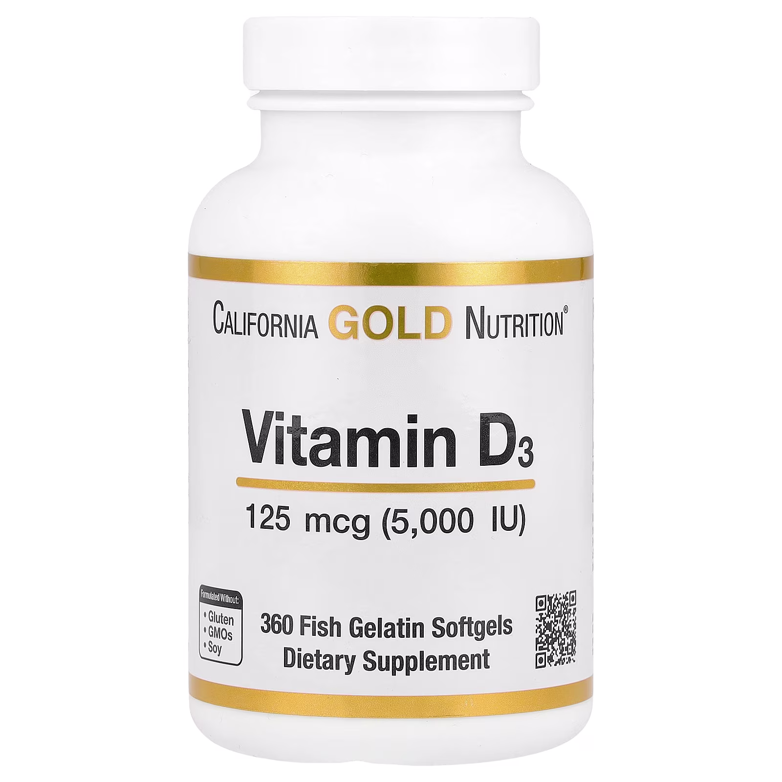 Vitamin D3, 125 mcg (5000 UI), 360 cápsulas blandas de gelatina de pescado, California Gold Nutrition