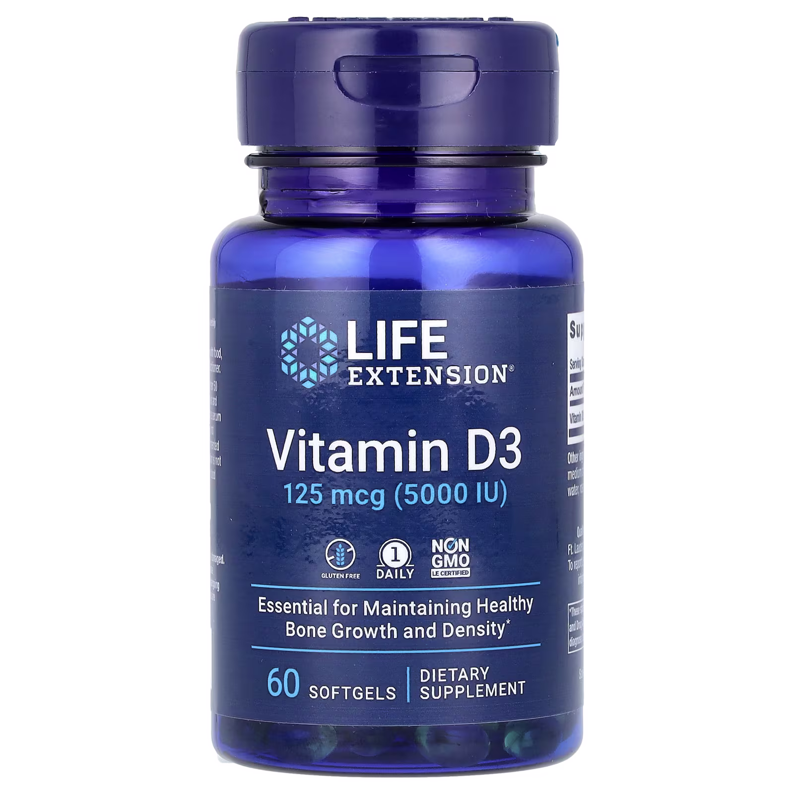Vitamina D3, 5.000 UI (125 mcg) en aceite de oliva, 60 cápsulas blandas, Life Extension