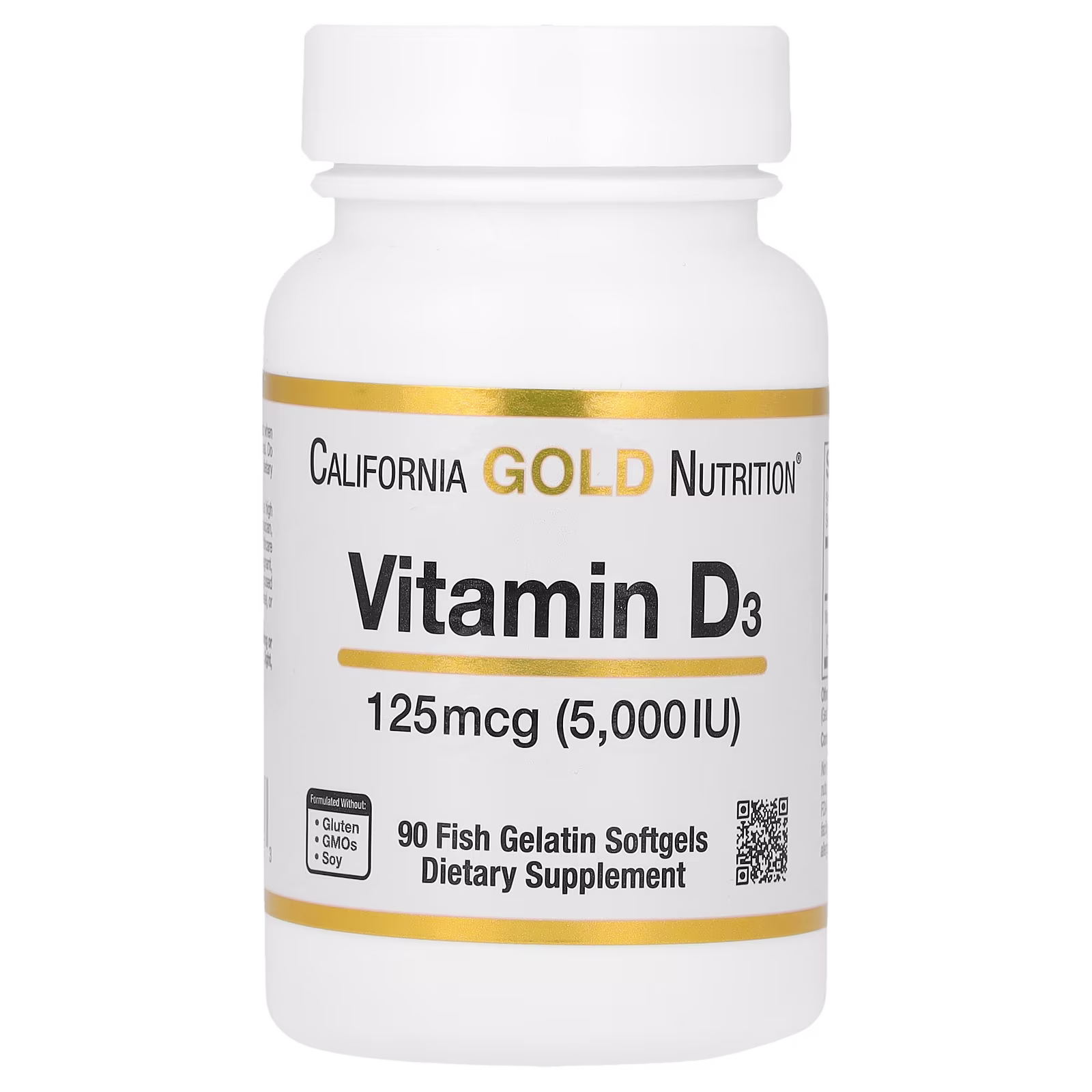Vitamin D3, 125 mcg (5000 UI), 90 cápsulas blandas de gelatina de pescado, California Gold Nutrition