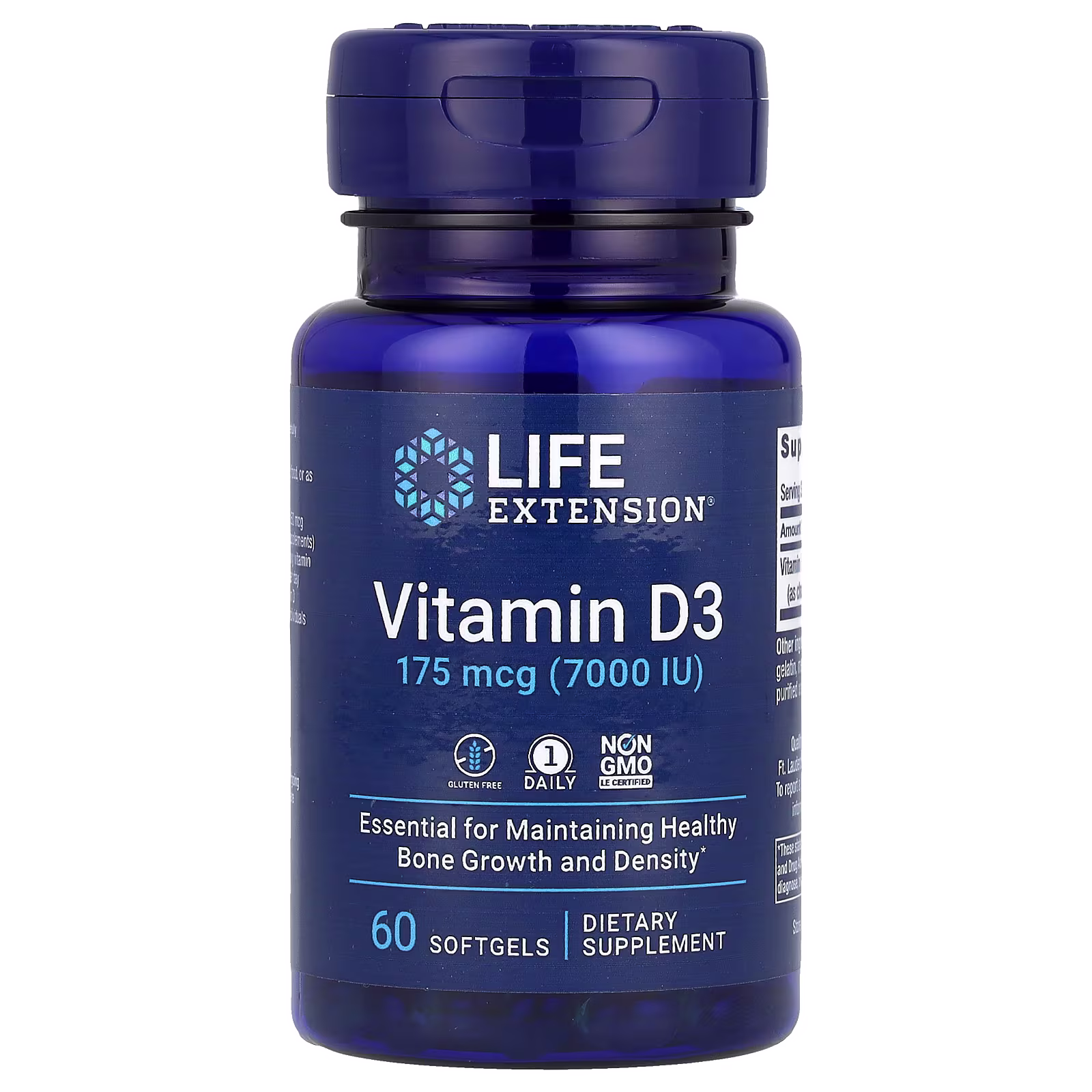Vitamina D3, 175 mcg (7000 UI), 60 cápsulas blandas, Life Extension