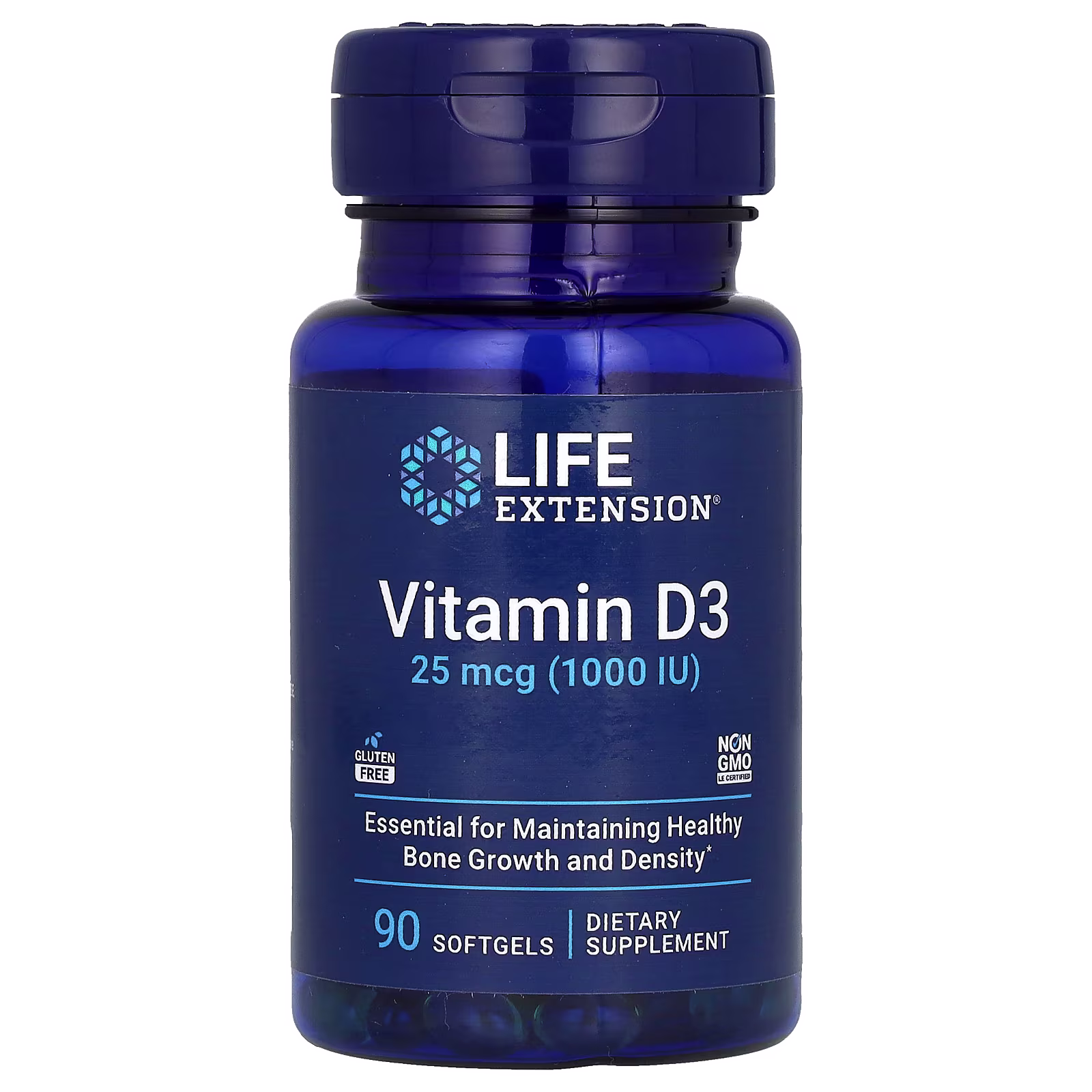 Vitamina D3, 25 mcg (1000 UI), 90 cápsulas blandas, Life Extension