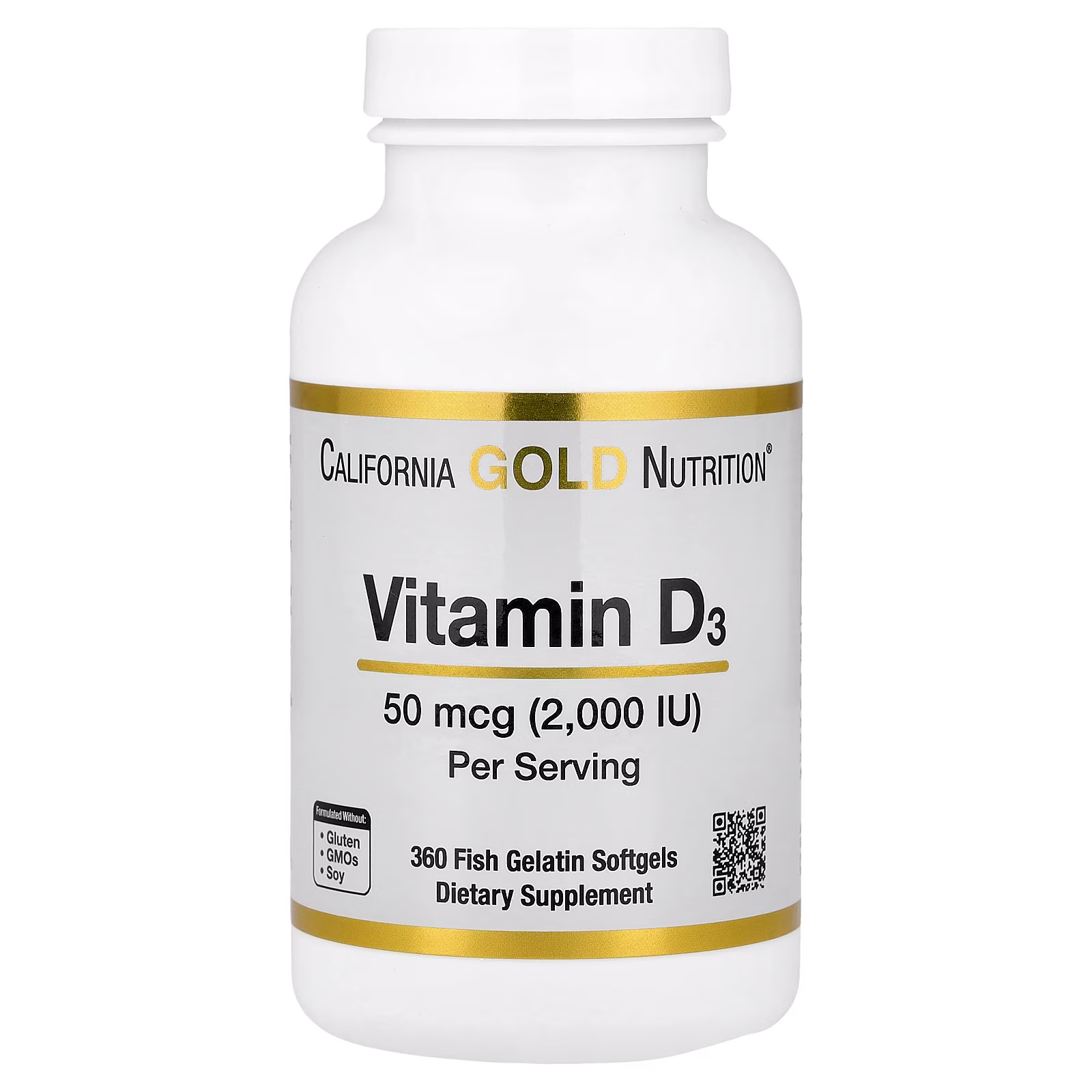 Vitamin D3, 50 mcg (2000 UI), 360 cápsulas blandas de gelatina de pescado, California Gold Nutrition