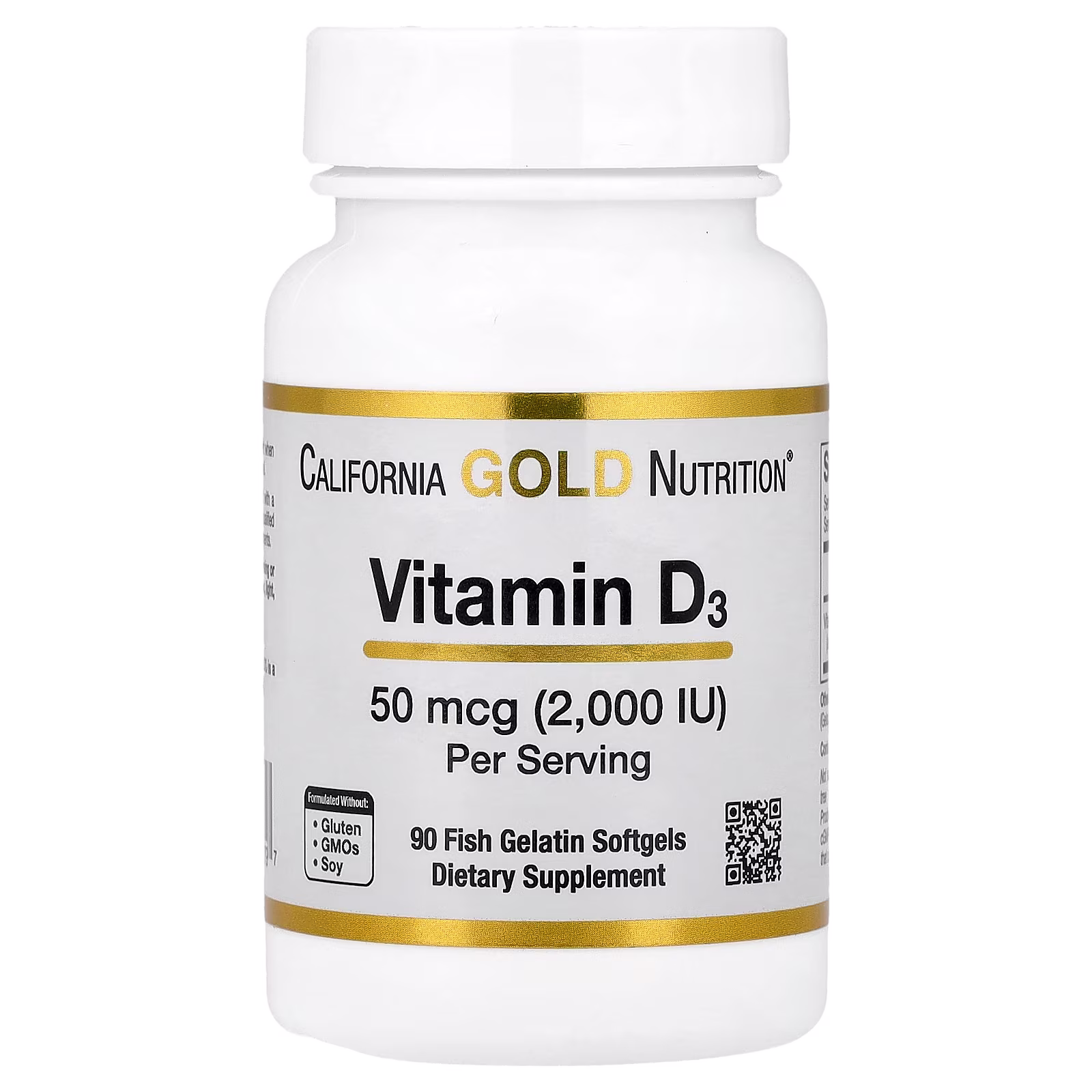 Vitamin D3, 50 mcg (2000 UI), 90 cápsulas blandas de gelatina de pescado, California Gold Nutrition