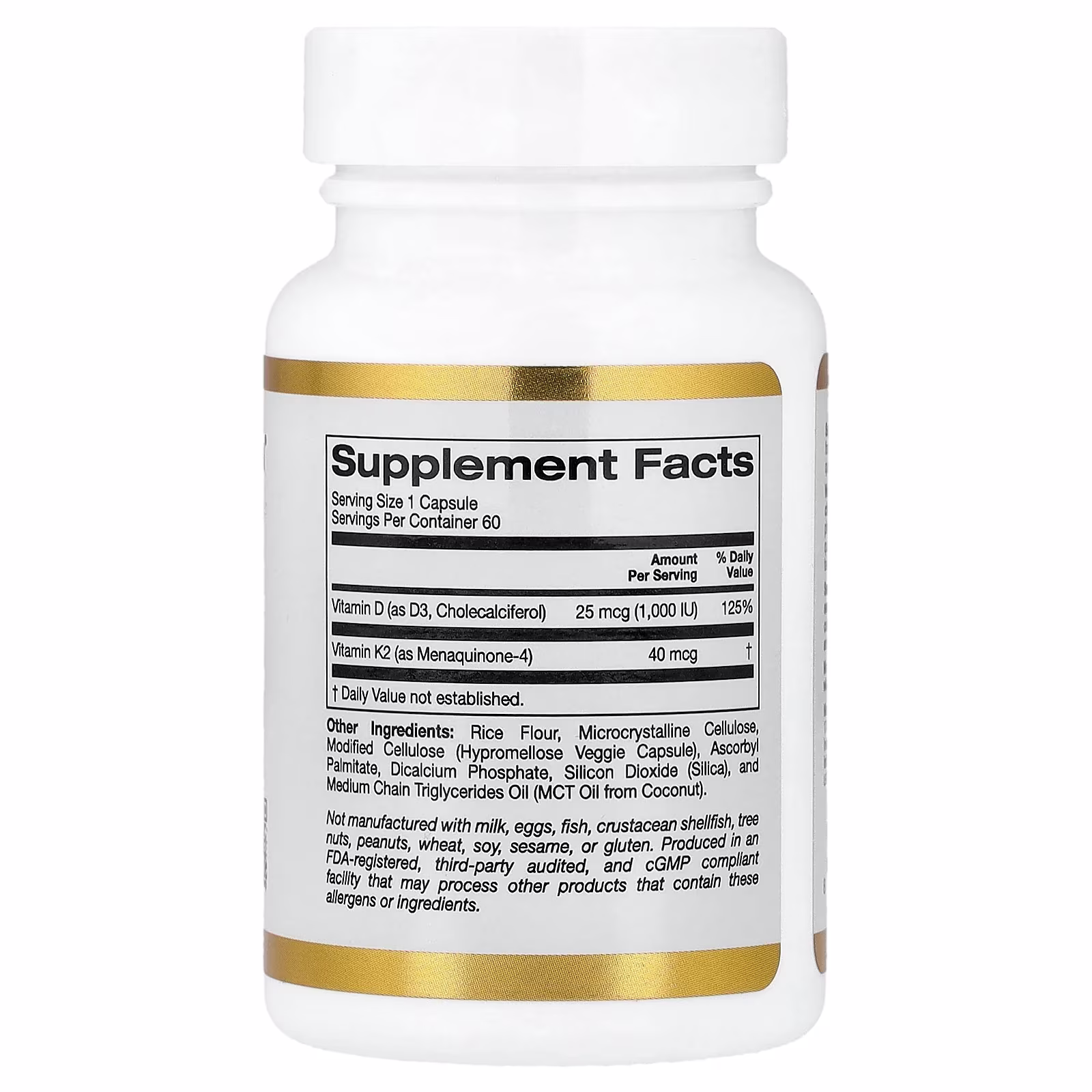 Vitaminas D3 y K2, 60 cápsulas vegetales, California Gold Nutrition
