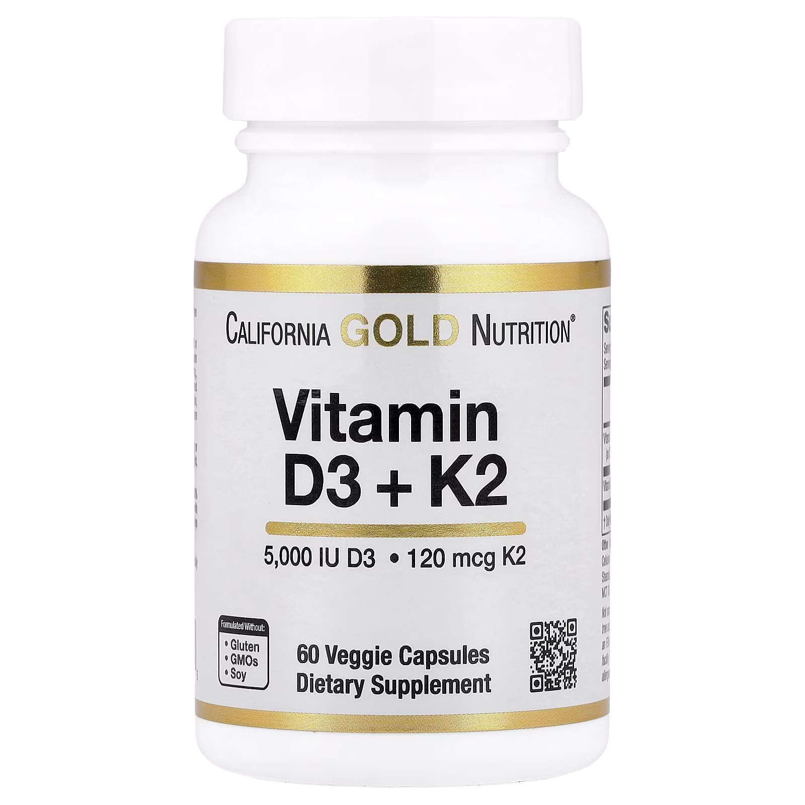 Vitamin D3 + K2 as MK-7, 60 cápsulas vegetales, California Gold Nutrition