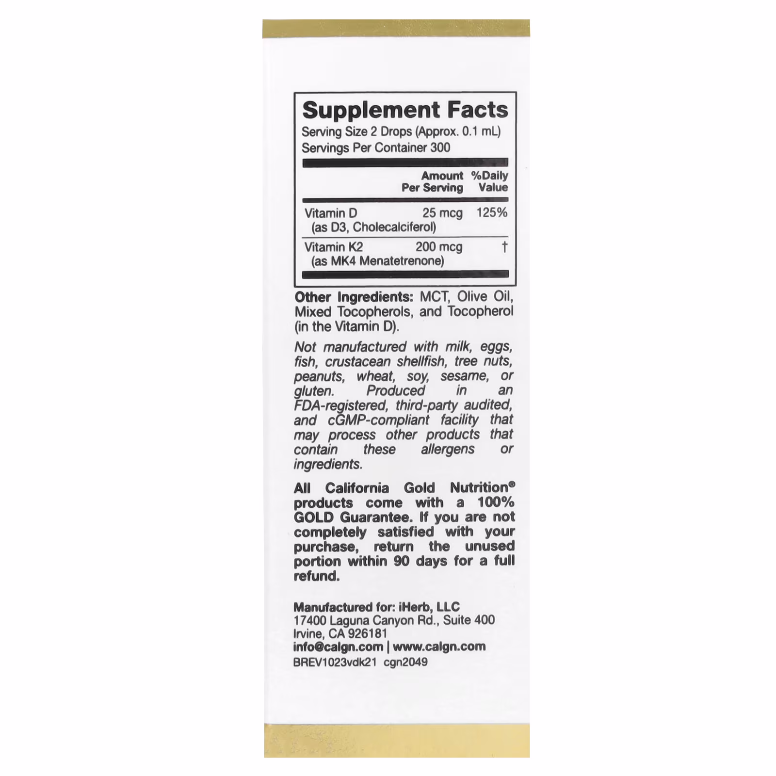 Vitamina D3 y vitamina K2 en forma de MK4, 25 mcg (1000 UI), 30 ml (1 oz. líq.), California Gold Nutrition