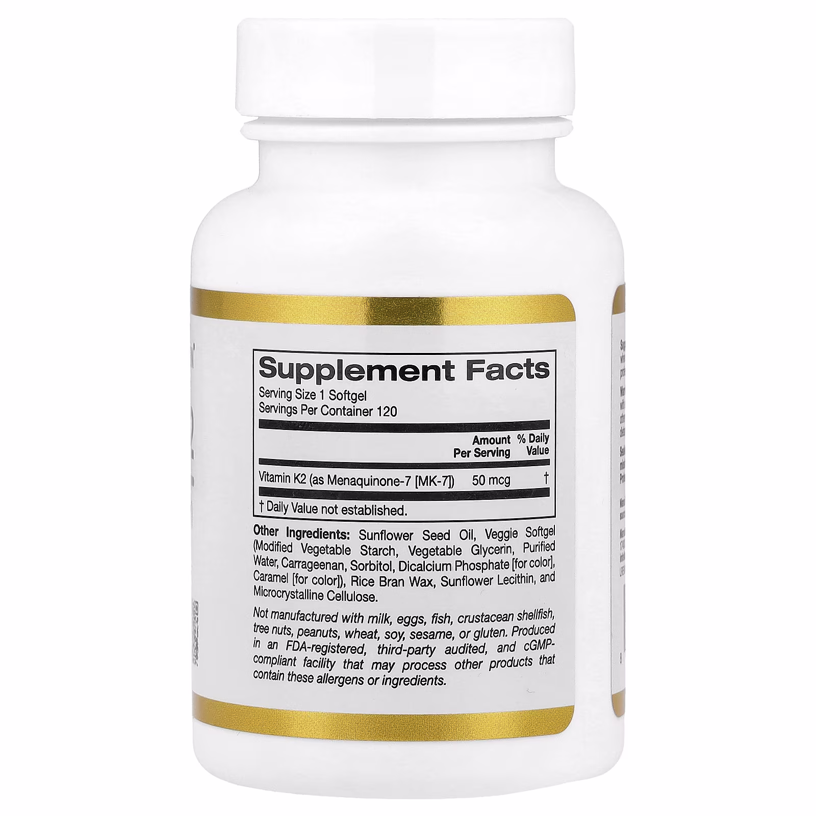 Vitamina K2 (en forma de menaquinona-7), 50 mcg, 120 cápsulas blandas vegetales, California Gold Nutrition