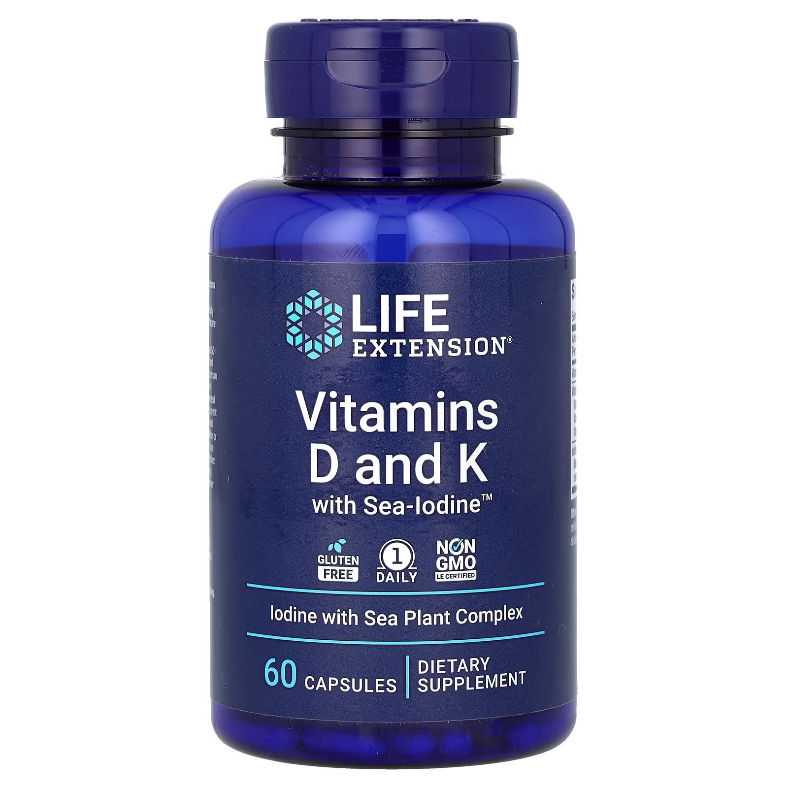 Vitaminas D3 y K (K1+K2 MK4+MK7) con Sea-Iodine, 60 cápsulas, Life Extension