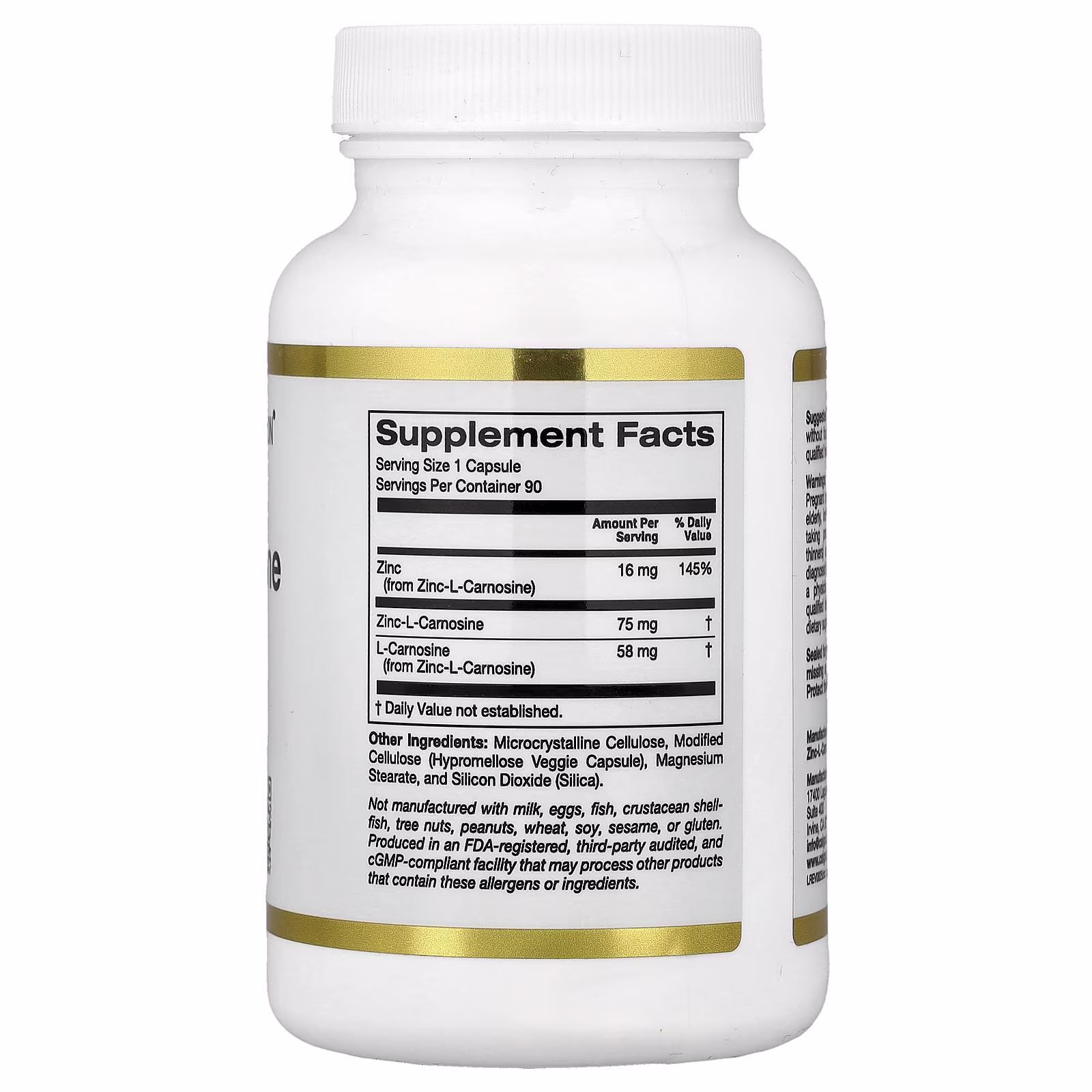 Complejo de L-carnosina de zinc, 90 cápsulas vegetales, California Gold Nutrition