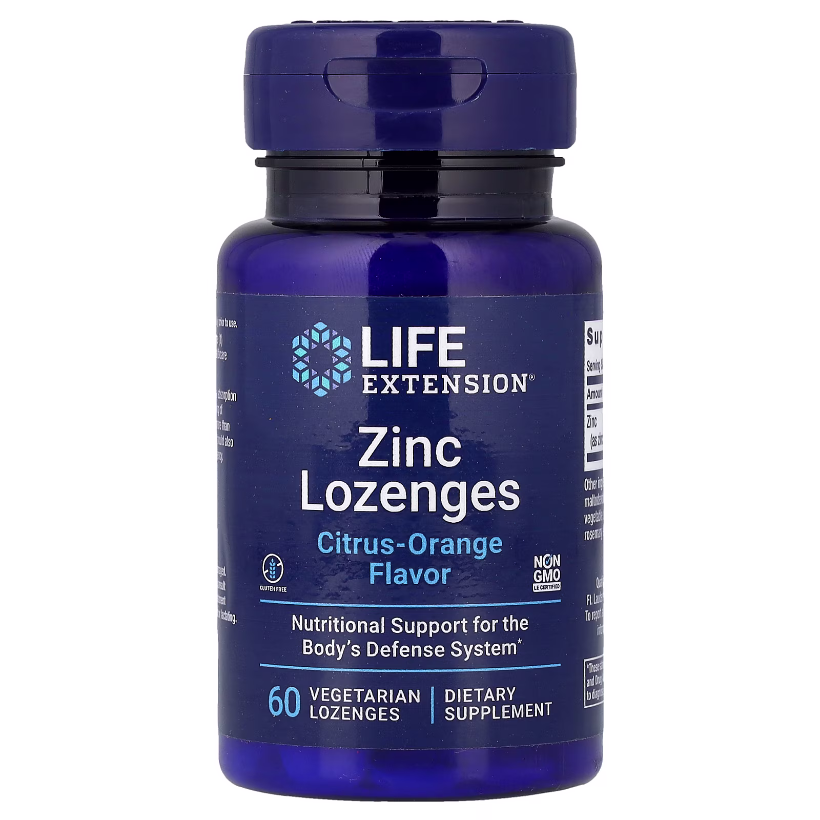 Pastillas de Zinc Sabor Cítricos y Naranja, 60 pastillas vegetales, Life Extension