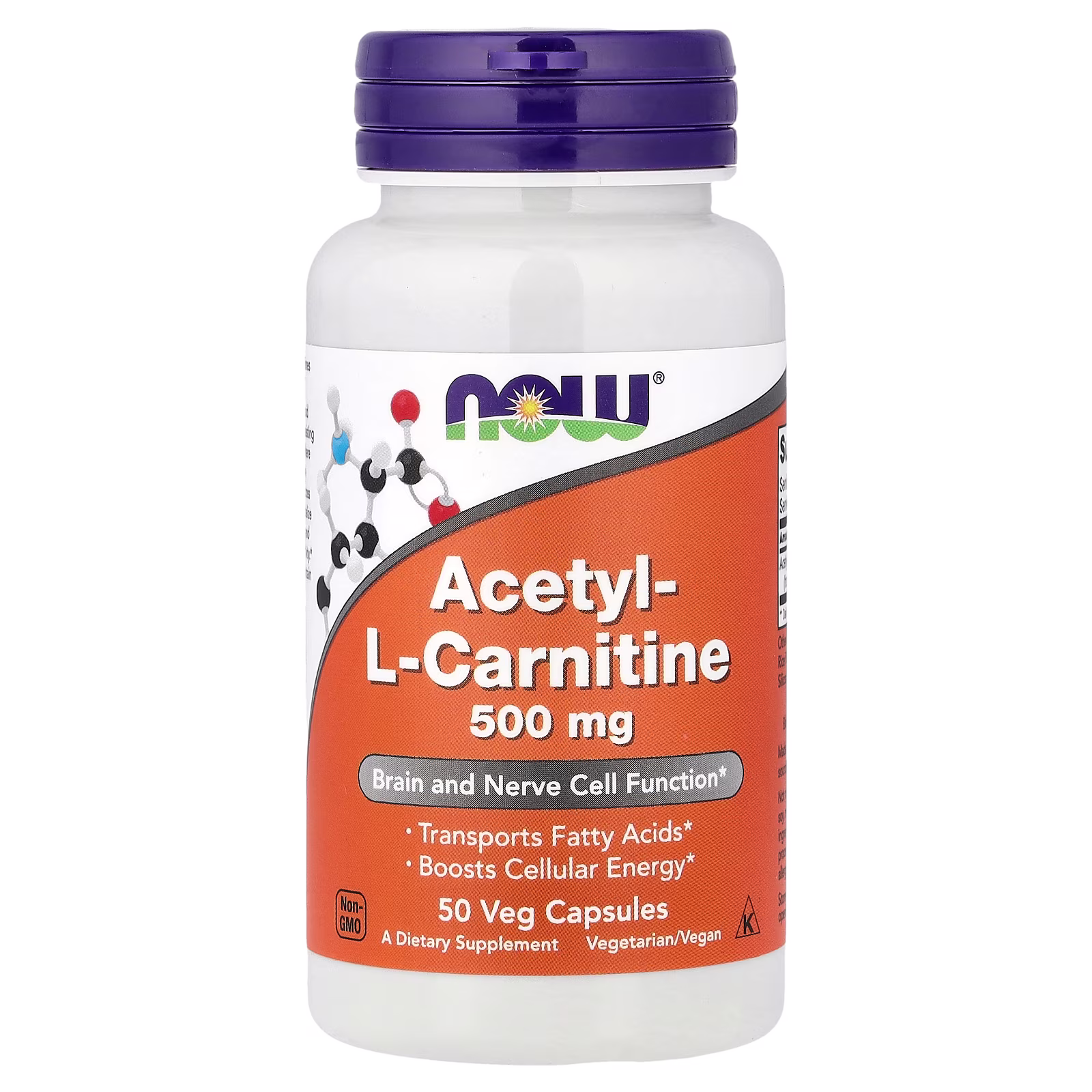 Acetil-L-carnitina, 500 mg, 50 cápsulas vegetales, NOW Foods