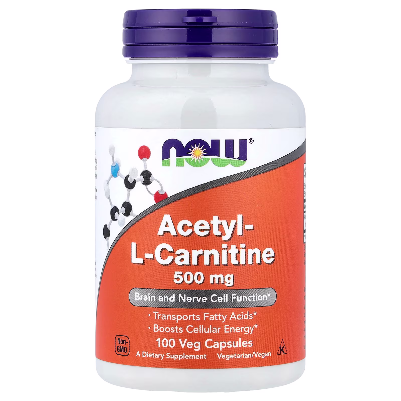 Acetil-L-carnitina, 500 mg, 100 cápsulas vegetales, NOW Foods